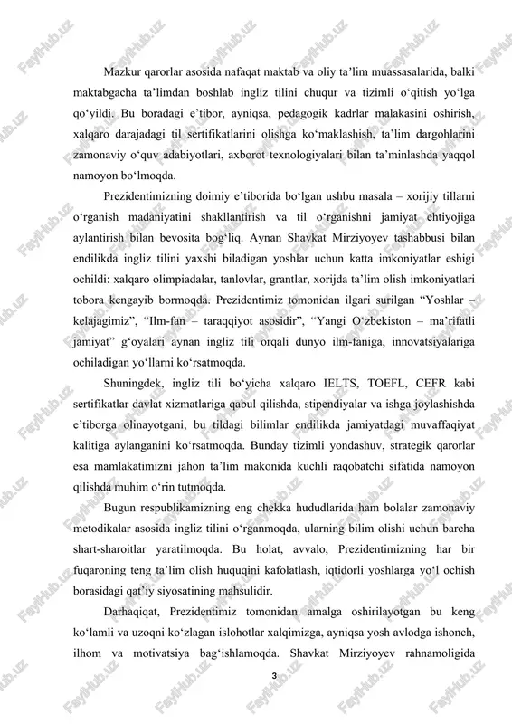 , iqtidorli yoshlarga yo‘l ochish borasidagi qat’iy siyosatining mahsulidir. darhaqiqat, prezidentimiz tomonidan amalga oshirilayotgan bu keng ko‘lamli va uzoqni ko‘zlagan islohotlar xalqimizga, ayniqsa yosh avlodga ishonch, ilhom va motivatsiya bag‘ishlamoqda. shavkat mirziyoyev rahnamoligida o‘zbekiston yoshlari endilikda ingliz tilini faqat darslik emas, balki dunyoni o‘rganish, o‘z salohiyatini namoyon etish, zamonaviy texnologiyalar va fan bilan teng qadam bosish vositasi sifatida o‘zlashtirib bormoqda. o‘zbekiston respublikasi prezidenti shavkat mirziyoyev ta’kidlaganidek: “yangi o‘zbekiston – bu fikrlaydigan, tafakkur qiladigan, ilg‘or qarashlarga ega avlod davridir.” bu fikr, o‘z navbatida, tafakkur madaniyati va tafakkur turlarini o‘rganish, ularni ta’lim-tarbiya, til, tarjima, muloqot va boshqa ko‘plab sohalar bilan bog‘lab tahlil qilishning nechog‘li muhimligini anglatadi. bugungi kunda inson tafakkurining shakllari, turlari, sifati va asosiy operatsiyalari haqida ilmiy asoslangan tushunchalarning yuzaga kelishi tafakkurga oid bilimlarni tizimlashtirishga ehtiyojni kuchaytirmoqda. tafakkur shakllari – mantiqiy, badiiy, obrazli, ilmiy yoki amaliy bo‘lishi mumkin; tafakkur operatsiyalari esa – tahlil, sintez, taqqoslash, umumlashtirish, konkretlashtirish, tasniflash, faraz qilish, xulosa …