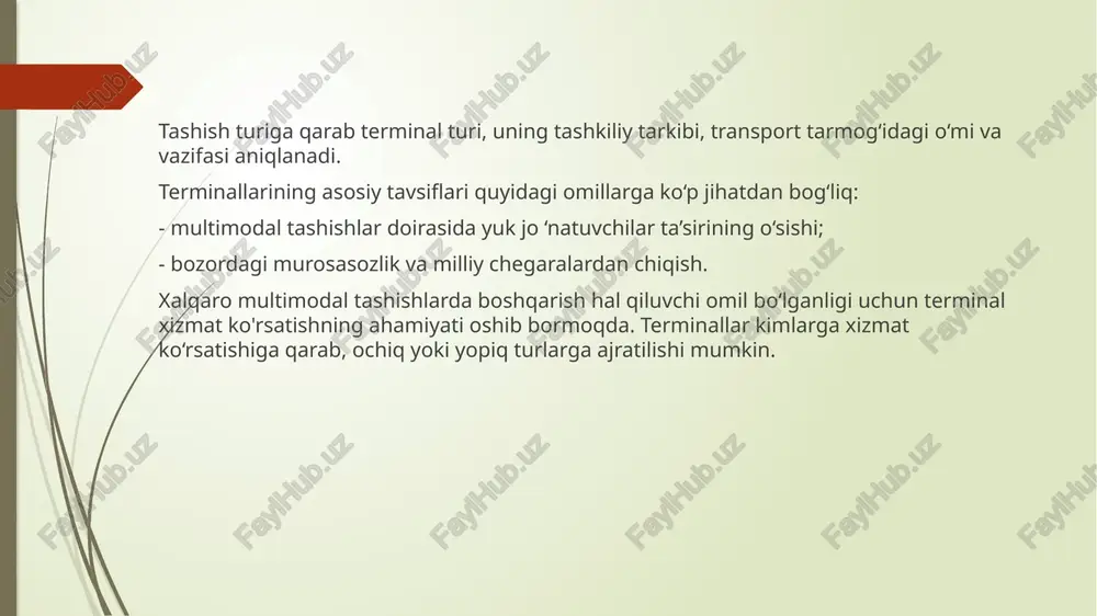 larining barchasini bajaradi. maydoni 39000 kv.m.ni tashkil etib, 20 va 40 futli konteynerlarni ortish va tushirish mexanizmlari bilan jihozlangan. yuzasi 1000 kv.m. bo‘lgan ochiq turdagi bojxona maydonchasiga ega bo‘lib, jami maydoni 47000 kv.m. maydonni egallaydi. ott bir paytda 40 ta vagonga xizmat ko‘rsata oladi. /docprops/thumbnail.jpeg