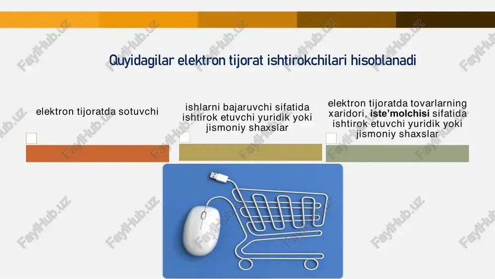 oslanadi elektron tijorat, shuningdek, elektron tijorat sifatida ham tanilgan, mahsulot yoki xizmatlarni onlayn sotib olish va sotishni anglatadi. siz internetga ulangan har qanday qurilma (kompyuterlar, smartfonlar, planshetlar va h.k.) yordamida elektron tijorat tranzaktsiyasini bajarishingiz mumkin va siz deyarli hamma narsani: kiyim-kechak, musiqa, aktsiyalar, samolyot chiptalari, dori-darmonlar va boshqalarni xarid qilishingiz mumkin. elektron tijorat onlayn-biznesga mahsulot va xizmatlari uchun arzon va samarali savdo kanallarini taqdim etish orqali kattaroq bozorga chiqishga yordam berdi. korporatsiyalar, mustaqil frilanserlar, kichik bizneslar elektron tijoratdan foyda ko'rdilar, shuningdek, butun dunyo bo'ylab ulardan xarid qilish imkoniyatiga ega bo'lgan mijozlar ham. afzalliklari: sotuvchilarga yangi mijozlarni topish osonroq. onlayn sotuvchilar o'zlarining veb-saytlarida do'kon qurishlari yoki elektron tijorat operatsiyalari uchun amazon , ebay yoki etsy kabi bozorlarda sotishlari mumkin. sotuvchilar endi mahalliy mijozlarga chakana savdo qilish bilan cheklanmaydi; elektron tijorat ularga butun dunyo bo'ylab mijozlarga murojaat qilish imkonini beradi. kirish uchun to'siqlarni kamaytirish. biznes egalariga jismoniy vitrina kerak bo'lmagani uchun ular …