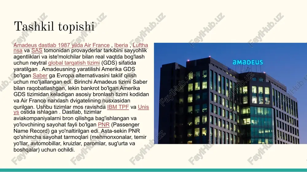 maqsadlari va uzoq muddatli muvaffaqiyatini ta'minlashga qaratilgan. quyidagi usullar amadeusning tashkiliy madaniyatini saqlab qolishda muhim ahamiyatga ega: liderlik va namuna ko‘rsatish amadeusning yuqori rahbariyati va menejerlari kompaniyaning qadriyatlarini va madaniyatini amalda namoyish etish orqali xodimlarga yetakchilik qiladi. yaxshi liderlar tashkilotdagi madaniyatni kuchaytirish uchun muhim ro‘l o‘ynaydi. doimiy o‘rganish va rivojlanish: amadeus o‘z xodimlariga doimiy o‘rganish va rivojlanish imkoniyatlarini taqdim etadi. bu orqali kompaniya madaniyati o‘zgaruvchan muhitga moslashish va yangilanish imkoniyatini yaratadi. jamoaviy ishni rag‘batlantirish: korxona ichidagi jamoaviy ishni rag‘batlantirish orqali samarali hamkorlikni va o‘zaro hurmatni mustahkamlaydi. bu madaniyatning yaxlitligi va bir-biriga bo‘lgan ishonchni saqlab qolish uchun zarur. mijozlarga yondashuvni mustahkamlash: amadeus mijozlarga bo‘lgan yondashuvni tashkilot madaniyatining ajralmas qismi sifatida ko‘rib, xodimlarni mijozlarga xizmat ko‘rsatishda yuqori standartlarga amal qilishga undaydi. boshqaruv va ochiqlik: kompaniya ichidagi ochiq va samarali kommunikatsiyani ta'minlash, xodimlarning fikrlarini tinglash va ularga o‘z fikrlarini erkin bildirish imkoniyatini yaratish tashkiliy madaniyatni saqlab qolish uchun muhimdir. tanqidiy fikrni rivojlantirish: amadeus …