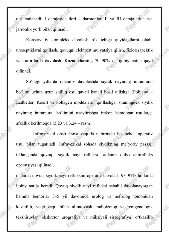 ib, qovuq uchburchagining burchagini hosil qiladi. siydik chiqarish kanalining orqa qismi birlamchi kloakadan uni oddiy to‘g‘ri ichakka va siydik – tanosil sinusiga bo‘lgandan keyin, embrion hayotining 30–40 kunlari orasida hosil bo‘ladi. ikkinchi oyning o‘rtalarida uretraning orqa qismi allaqachon to‘liq shakllangan bo‘lib, jinsiy do‘mboqchaning asosida ochiladi. jinsiy do‘mboqcha kloakadan bir oz kranial 5 haftada hosil bo‘ladi. 6–haftada unda uretral burmalar, yonida esa yorg‘oq bolishlari vujudga keladi. qizlarda 11–12 nchi haftada jinsiy dumboqcha pastga qarab egila boshlaydi, o‘g‘il bolalarda esa to‘g‘ri bo‘lib qoladi va tez kattalashib jinsiy olat hosil bo‘ladi. jinsiy olatning pastki yuzasidan uretral egatcha rivojlanadi, undan naychali hosila – siydik chiqarish kanali shakllanadi. uretral tarnovning tutashishi jinsiy olat boshchasiga tarqala borib, siydik–tanosil sinusi teshigining atrofidan boshlanadi. siydik chiqarish kanalining boshcha qismi 15–20 haftada mustaqil shakllanib, keyin siydik chiqarish kanalining proksimal qismiga ulanadi. uretra bilan bir vaqtda jinsiy olatning chekka kertmagi va yuganchasi rivojlanadi. 3–oyda boshchasining teppasida va uning dorsal yuzasida …