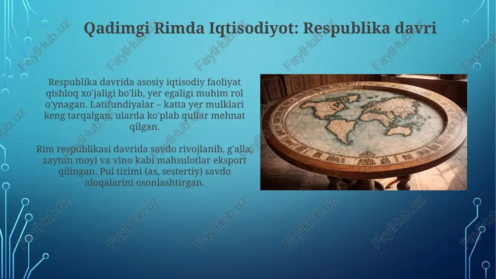 ikki turini ajratgan: tabiiy iqtisodiyot (oikonomia) uy xo'jaligining ehtiyojlarini qondirishga qaratilgan va pul ishtirokidagi sun'iy boylik orttirish (chrematistics). aristotel foizga qarshi chiqdi, uni 'unumsiz' pul yaratish deb hisobladi va pulning asosiy vazifasi ayirbosh vositasi bo'lishi kerakligini ta'kidladi, uni boylik yaratish uchun ishlatmaslik kerak. hindistonda iqtisodiyot: qadimgi davr arthashastra'da davlat iqtisodiyotini boshqarishning murakkab tizimi tasvirlangan. unda soliqlarni yig'ish, savdoni tartibga solish va qishloq xo'jaligini rivojlantirish bo'yicha ko'rsatmalar berilgan. qadimgi hindiston dengiz savdosi orqali sezilarli daromad olgan. bu savdo rim imperiyasi va janubi-sharqiy osiyo bilan olib borilgan. unda ziravorlar, to'qimachilik va qimmatbaho toshlar asosiy mahsulotlar bo'lgan. xulosa xulosa, qadimgi dunyoda, ko'pincha xususiy mulk va bozorni rivojlantirishni cheklaydigan, jamoatchilik farovonligini ta'minlash uchun davlat aralashuviga urg'u bergan 2-3 tamoyildan iborat edi. qadimgi iqtisodiy qarashlar, masalan, soliqqa tortish va qayta taqsimlash kabi amaliyotlar, jamiyatdagi tengsizlikni kamaytirish va asosiy ehtiyojlarni qondirish uchun mo'ljallangan, ko'pincha 10-20% aholini qamrab olgan. davlatning iqtisodiy roliga doir qarashlar ko'pchilik antik jamiyatlarda …