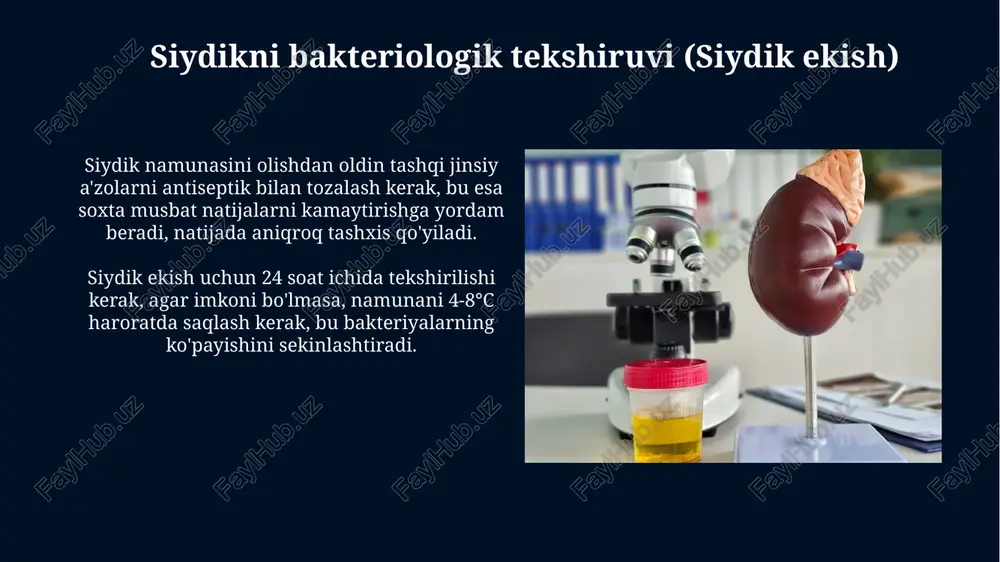 tikasi uchun muhim ma'lumot beradi. magnit-rezonans tomografiya (mrt) mrt buyrak parenximasi va qon tomirlarining anatomik tuzilishini yuqori aniqlikda tasvirlaydi, bu esa 3d rekonstruksiya orqali 0.1-0.2 mm gacha bo'lgan kichik o'zgarishlarni aniqlashga yordam beradi. kontrastli mrt buyrak yetishmovchiligi bo'lgan bemorlarda gadoliniy asosidagi kontrast moddalarning nefrogen sistem fibrosisni keltirib chiqarish xavfini baholash uchun 1.5 tesla apparatlarida amalga oshiriladi. radionuklid tekshiruvlar dmsa stsintigrafiyasi buyrak parenximasining shikastlanishini (masalan, pielonefritdan keyingi chandiqlar) aniqlashda yuqori sezuvchanlikka ega; dimercaptosuccinic acid (dmsa) buyrak to'qimasida to'planadi. radionuklid tekshiruvlar buyrak morfologiyasi va funktsiyasini baholashda qo'llaniladi, masalan, dinamik stsintigrafiya glomerul filtratsiya tezligini (gfr) aniqlash uchun ishlatiladi. anamnez va fizik tekshiruv fizik tekshiruvda shish paydo bo'lishiga, ayniqsa oyoqlarda, to'piqlarda va periorbital sohada e'tibor qaratiladi, chunki ular glomerulonefrit yoki nefrotik sindrom natijasida natriy va suvning ushlanib qolishi bilan bog'liq bo'lishi mumkin. anamnezda poliuriya, oliguriya yoki nokturiya kabi siydik chiqarish o'zgarishlari, shuningdek, siydik rangining o'zgarishi (masalan, gematuriya) kabi alomatlar aniqlanadi, chunki ular buyrak kasalliklarining …