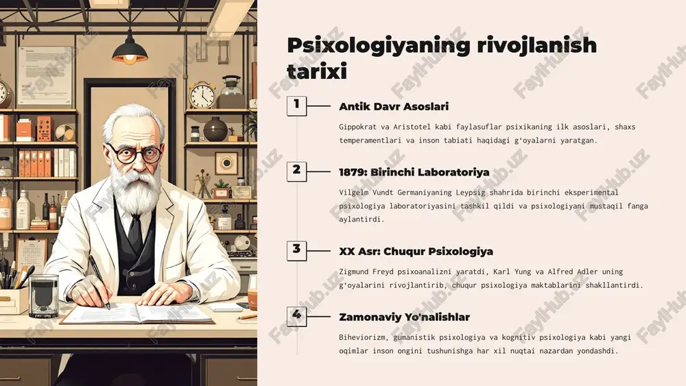 rivojlanish ta'lim metodlarini optimallashtirish, bolalar psixikasini tushunish va shaxsiy rivojlanish yo‘llarini belgilashda asosiy rol o‘ynaydi. sog‘liqni saqlash ruhiy kasalliklar, depressiya, xavotir va boshqa psixologik muammolarni davolash, psixoterapiya orqali ruhiy salomatlikni mustahkamlash. stressni boshqarish zamonaviy hayotning ajralmas qismi bo‘lgan stressni, motivatsiya muammolarini yechish va hissiy intellektni oshirish. psixologik bilimlar orqali odamlar o‘zlarini yanada samarali anglay oladilar va shaxsiy hayot sifatini yaxshilaydilar. 8 psixologiya dunyosidagi qiziqarli faktlar klayv uering (clive wearing) fenomeni u fanga ma'lum bo‘lgan eng og‘ir amneziya (xotira yo‘qolishi) holatiga uchragan. uning xotirasi faqat bir necha soniyaga yetadi, lekin musiqa chalish bo‘yicha ko‘nikmalari (protsessual xotira) saqlanib qolgan. jon nash va shizofreniya nobel mukofoti sovrindori jon nash ("ajoyib ong" filmi qahramoni) uzoq yillar davomida shizofreniya bilan kurashdi, ammo o‘z irodasi va yordam bilan o‘z kasalligini boshqarishga muvaffaq bo‘ldi va ilm-fan bilan shug‘ullanishni davom ettirdi. tadqiqotlar shuni ko‘rsatadiki, insonning xotirasi ideal emas va ko‘pincha noto‘g‘ri xotiralar hosil bo‘lishi mumkin. bu, ayniqsa, guvohlik …