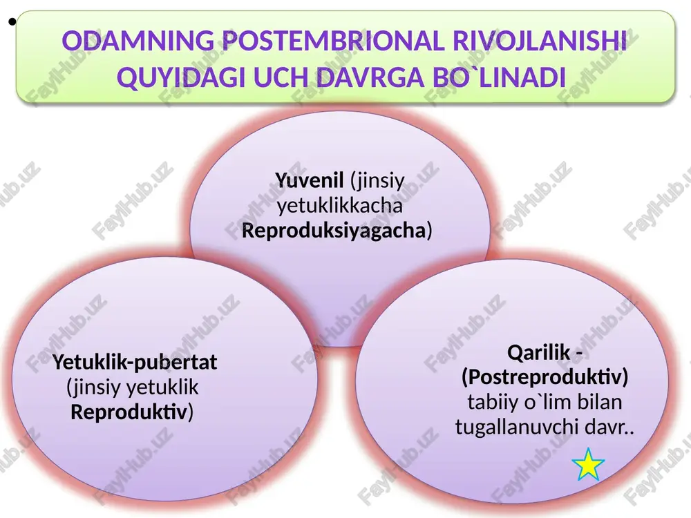 toplazmada erkin radikallar to’planadi, metotik faollik pasayadi, xromosoma aberatsiyalari kuchayadi. ammo ko’pchilik gomeostatik ko’rsatkichlar o’zgarmaydi hujayra darajasida sitoplazmada suv kamayadi, ionlarning aktiv transporti o’zgaradi, glikoliz kuchayadi. yurakda, miyyada, skelet muskullarida atf va keratin fosfat miqdori kamayadi, rnk va dnk o’zgaradi organizm darajasida tashqi belgilar: tana shakli va o’lchamlarining kichrayishi, soch oqarishi, teri elastikligining buzilishi, ko’rish, eshitish va eslash qobiliyatlarining pasayishi, suyakning kompakt va g’ovak moddasining ingichkalashishi. o’pkaning tiriklik sig’imi kamayadi. arterial bosim, ateroskleroz ortadi. jisiy garmonlar funksiyasi kamayadi, qalqonsimon bez funksiyasi susayadi qarilikni o’rganuvchi fanlar: gerontologiya - qarilik haqidagi ta’limot bo’lib, organizm qarishini molekulyar, hujayra, organism darajasida ro’y beradigan asosiy qonuniyatlarni o’rganish bilan shug’ullanadi. geriatriya esa qari yoshdagi odamlarda uchraydigan kasalliklar , ularning kelib chiqish sabablari , kechishi , davolash va oldini olish masalalari bilan shug’ullanadi. gereatriyaning tarkibiga gerantogigeyena va gerantapsixologiya kiradi. qarilikni tushuntiruvchi dunyoqarashlar. biologik yosh necha yil umr ko’rishning , ish faoliyati darajasining, organizm sog’lig’ining ko’rsatkichi bo’lishi mumkin. …