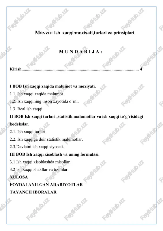 lar turli tomondan yondashib, unga har xil ta’rif beradilar. masalan, d.rikardo va t.maltuslaming «yashash uchun vosita minimumi» konsepsiyasida ish haqini yashash uchun zarur vositalarning fiziologik minimumi bilan bir xil deb hisoblanadi. lekin bunday qarash to‘g‘ri emas. bu minimum o‘z ichiga ishchi kuchi shakllanadigan iqtisodiy, ijtimoiy va madaniy shart-sharoitlar tug‘dirgan ehtiyojlami ham oladi. shu bilan birga ishchi kuchi narxining quyi chegarasini yashash uchun zarur vositalar miqdorining minimumi bi344 ian aniqlash, ishga yollovchilaming ish haqini mazkur quyi chegaradan pasaytirishga intilishiga olib kelishi mumkin. iqtisodiy jihatdan rivojlangan mamlakatlaming xo‘jalik amaliyotidagi ish haqining darajasini kuzatish shuni ko‘rsatadiki, ishchi kuchi bozorida real ish haqining o‘rtacha darajasi yashash uchun zarur jismoniy vositalar minimumiga qaraganda ancha yuqori darajada o‘matilgan. qiymatning mehnat nazariyasi (ingliz klassik siyosiy iqtisod maktabi, marksistik yo‘nalishidagi iqtisodchilar) ishchi kuchini alohida, o‘ziga xos tovar deb hisoblaydi. shu sababli bu nazariya ish haqiga tovar bo‘lgan ishchi kuchi qiymatining o‘zgargan shakli, ya’ni uning puldagi ifodasi sifatida qaraydi …