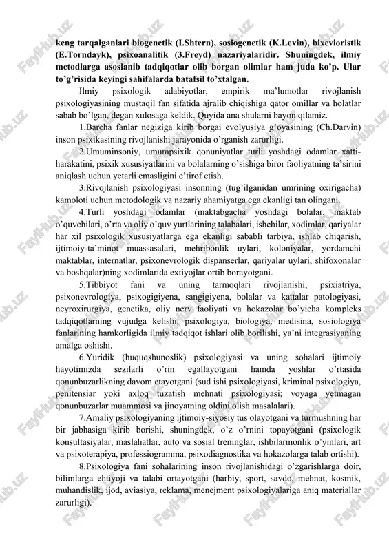 ona hal qilib bo’lmaydi. shuning uchun xxi asrga kelib «inson omili» masalasi dolzarb mavzuga aylandi. rivojlanish psixologiyasi — inson psixikasining rivojlanish qonuniyatlari va xususiyatlari hamda shu taraqqiyotning bosqichlari to’g’risidagi fandir. rivojlanish psixologiyasining asosiy vazifasi shaxsning kamol topishi qonuniyatlari va turli yosh davridagi odamlarda vujudga keladigan psixik faoliyat, holat va shart-sharoitlarning o’zaro ta’siri xususiyatlarini aniqlashdan iboratdir. rivojlanish psixologiyasi ana shu vazifani hal etish bilan amaliy maqsadlarni ro’yobga chiqaradi: ta’lim-tarbiya ishlarini takomillashtirishga yordam beradi, moddiy ne’matlar ishlab chiqarishning samaradorligini oshirishga, millatlararo munosabatlarni yaxshilashga, shaxslararo muloqotni to’g’ri yo’naltirishga, jamoada ijobiy psixologik muhit yaratishga, uzoq umr ko’rish sirlarini ochishga, oilaviy munosabatlarni mustahkamlashga, ajralishlarning oldini olishga xizmat qiladi. modomiki shunday ekan, kamolotning turli davrlarini insonning yosh va jinsiy xususiyatlarini hisobga olmay turib, yuqoridagi vazifalarni hal qilib bo’lmaydi. mazkur psixologiya fanining sohasi alohida predmet sifatida xix asrning boshlarida vujudga kelgan, lekin dastlabki ildizi qadimgi yunon madaniyatiga borib taqaladi. uning predmeti va qonuniyatlari to’g’risida jahon psixologiyasi olamida …