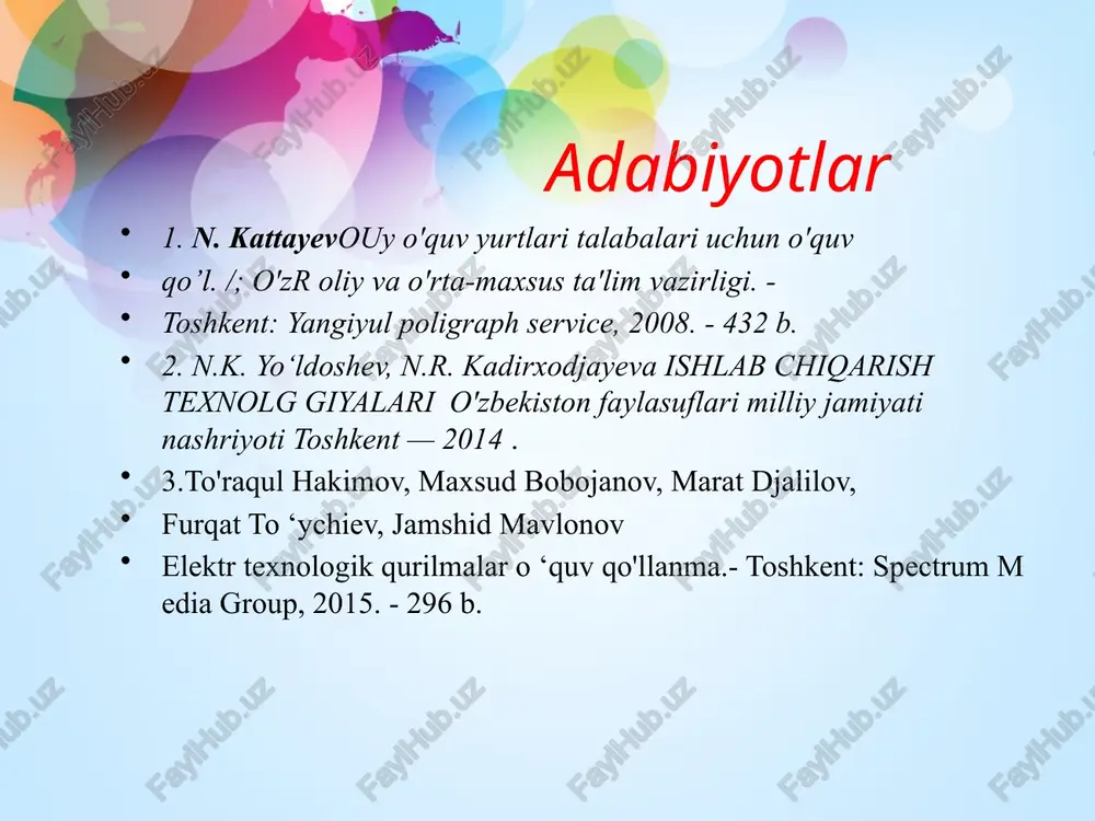 a boshqalar sintezi, plastmassalar, sintetik smolalar, sun'iy va sin-tetik tolalar ishlab chiqarishlar oldindan belgilab qo'yilgan xossali birikmalar olishning yangi davrini boshlab berdi. savollar 2023 y. texnlogik jarayon deganda nimani tushunamiz? texnologik jarayon bu nima? texnologik jarayon bu ishlab chiqarishning bir qismi bo'lib , mehnat ob'ektining holatini o'zgartirish va (yoki) aniqlash uchun maqsadli harakatlarni o'z ichiga olgan ishlab chiqarish jarayonining bir qismi. deyarli har qanday texnologik jarayonni murakkabroq jarayonning bir qismi sifatida ko'rib chiqish mumkin va oddiy (elementar) texnologik jarayonlar to'plami. texnologik jarayonlar "texnologik (ishchi) operatsiyalar" dan iborat bo'lib, ular o'z navbatida "texnologik o'tishlar" dan iborat. 13 texnologik jarayon elementar texnologik jarayon yoki texnologik operatsiya texnologik jarayonning barcha xossalariga ega boʻlgan eng kichik qismidir. ularning keyingi parchalanishi operatsiya ushbu texnologiya asosidagi usulga xos xususiyatlarning yo'qolishiga olib keladi. ko'pincha har bir texnologik operatsiya bitta ish joyida bitta xodim tomonidan amalga oshiriladi. texnologik operatsiyalarga misol sifatida shtrix-kod skaneri yordamida ma'lumotlarni kiritish, hisobotni chop …