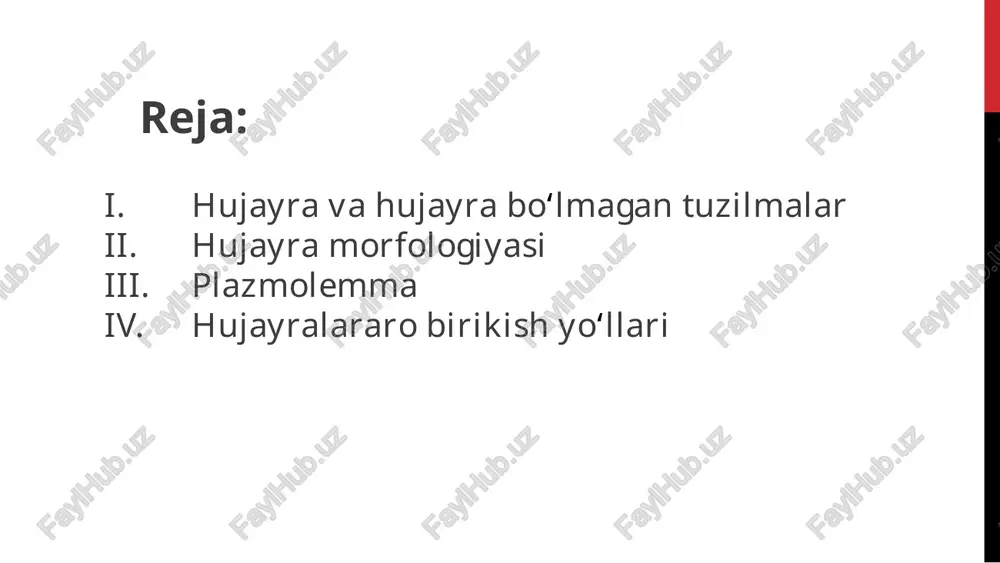 degradatsiya bo‘ladi. misollar: korneotsitlar (muguz tangachalar) epidermisda eritrotsitlar, trombotsitlar ii. odam hujayralari morfologiyasi. odam organizmi 200 dan ortiq xildagi hujayralardan tashkil topgan. har bir hujayra tipi o‘lcham va shaklga ega. sferik (cellula spheroidea) – leykotsitlar, ootsit, xondrosit. ovalsimon (cellula ovoidea) – semiz hujayra, plazmatik hujayra. a. hujayra shakllari poligedral (cellula polyhegralis, poligonal) – gepatositlar ustunsimon/ prizmatik (cellula columnaris) – enterotsitlar, bachadon nayida. kubsimon (cellula cuboidea) – tiroid, follikulyar duksimon (cellula fusiformis) – silliq muskul, fibroblast yassi (cellula squamosa) – endotelial, mezotelial yulduzsimon (cellula sellata) – motor neyronlar, astrotsitlar dendritik (cellula dendritiformis) – dendritik hujayra, osteotsitlar piramidasimon (cellula pyramialis) – miya po‘stlog‘ida qadahsimon (cellula caliciformis) – shilliq sekretsiyalovchilar noksimon (cellula piriformis) – miyacha po‘slog‘idagi purkinye neyronlari disksimon (cellula discoidea) – eritrotsit hujayra o‘lchamlari kichik oʻlchamli – diametri 30 mkm diametri 100 mkm gacha – megakariotsitlar diametri 80-150 mkm – orqa miya oldingi shox motoneyronlari diametri 120-150 mkm – ootsit (odam organizmidagi …