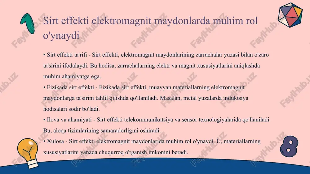 odisalar telekommunikatsiya va radioaloqa tizimlarida muhimdir. sirt effekti nazariyasi fizikada muhim ahamiyatga ega • sirt effekti tushunchasi - sirt effekti nazariyasi materiallarning xususiyatlarini va ularning yuzasi bilan bog'liq hodisalarni o'rganadi. bu nazariya ikki faza orasida qattiq, suyuq yoki gaz holatidagi materiallarga ta'sir qiluvchi kuchlarni ko'rib chiqadi. • muhim qoidalar - sirt effekti energetik jarayonlar bilan bog'liq. bu nazariyaga ko'ra, sirt kuchi molekulalarning harakatlanishiga ta'sir qiladi va ularning qayta ishlanishini belgilaydi. • amaliy qo'llanishlar - sirt effekti nazariyasi nanomateriallar va qatlamli materiallar ishlab chiqishda muhim ahamiyatga ega. misol uchun, nanoqoplamalar yaratilishida bu nazariya qo'llaniladi. • umumiy yakun - sirt effekti nazariyasi fizikada muhim o'rin tutadi, chunki u materiallarning xususiyatlarini tushunishga yordam beradi va yangi materiallar yaratishda qo'llaniladi. sirt effekti haqida eksperimentlar o'tkazish mumkin • sirt effekti tushunchasi - sirt effekti, zarrachalar yuzasida yuz beradigan fizik hodisalarni ifodalaydi. ular ko'plab materiallardagi qiziqarli jarayonlarni anglatadi. sirt effektining o'rganilishi nazariy va amaliy ahamiyatga ega. …