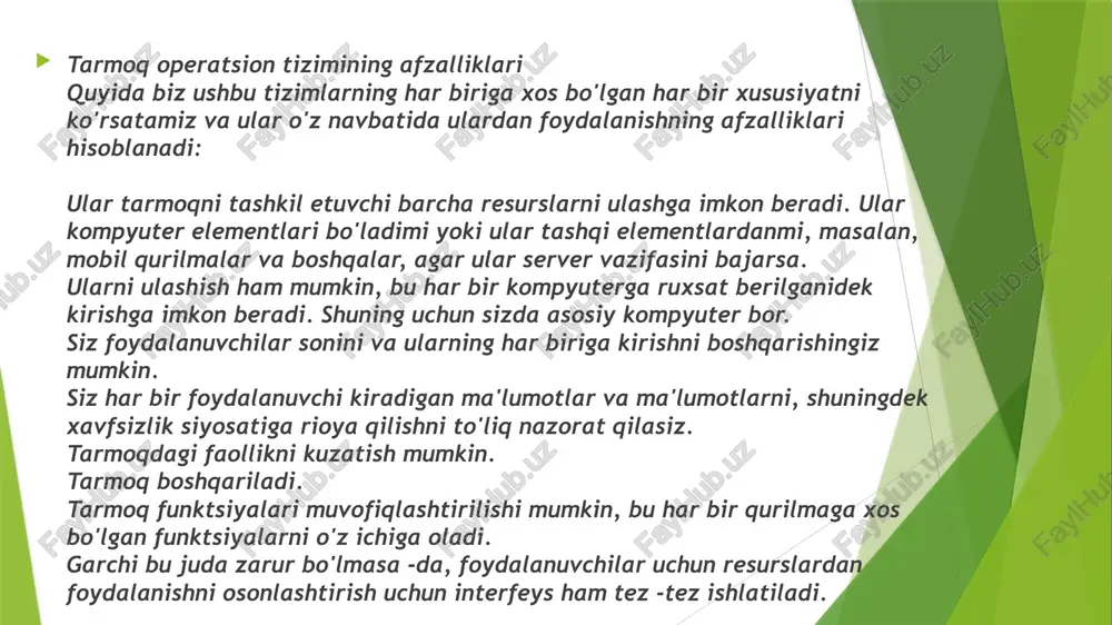 ay gateway ikki yoki undan ortiq o'xshash bo'lmagan tarmoqlarni ulash uchun ishlatiladigan tarmoq qurilmasi. tarmoq tilida turli xil protokollardan foydalanadigan tarmoqlar mavjud o'xshash bo'lmagan tarmoqlar. odatda shlyuz - bu bir nechta kompyuter niclar turli xil tarmoqlarga ulangan. dastur yordamida shlyuzni ham to'liq sozlash mumkin. tarmoqlar shlyuzlar orqali boshqa tarmoqqa ulanganligi sababli, bu shlyuzlar odatda tarmoqning xostlari yoki so'nggi nuqtalari hisoblanadi. wi-fi karta wifi uchun qisqartiriladi simsiz sodiqlik. wi-fi texnologiyasi erishish uchun ishlatiladi simsiz ulanish har qanday tarmoqqa. wi-fi karta bo'lgan karta har qanday qurilmani mahalliy tarmoqqa simsiz ulash uchun ishlatiladi. wi-fi orqali internetga kirishni ta'minlaydigan tarmoqning fizik maydoni deyiladi wi-fi ulanish nuqtasi. hotspotlarni uyda, ofisda yoki har qanday jamoat joyida o'rnatish mumkin. issiq nuqtalarning o'zi simlar orqali tarmoqqa ulangan. internet – global kompyuter tarmog‘i 1983 yilda - internet tashkil etildi. internet-axborotlar bilan mustaqil almashish imkonini yaratdi. internet (international network – xalqaro kompyuter tarmoq) butun dunyoni qamrab olgan global kompyuter tarmog‘idir. …