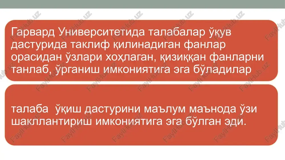 a o'zi qiziqqan kasb va mutaxassisligidan kelib chiqib mutaxassislik fanlaridan keragini tanlab o'qish imkoniyatini beradi; talabaga o'qituvchini tanlash imkoniyatini beradi; e'tiboringiz uchun rahmat ! image2.png image3.png image4.jpg image5.jpeg image6.png /docprops/thumbnail.jpeg