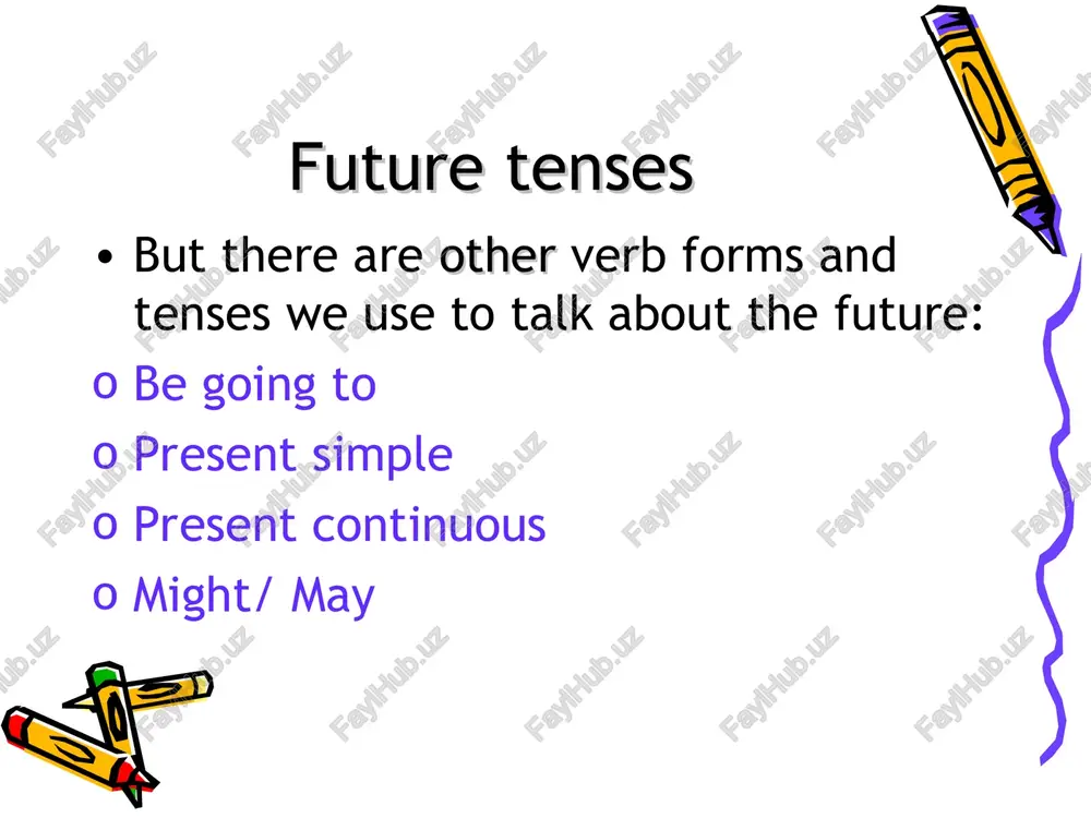 ht: uses take your umbrella. it may/might rain. why are we using may/might here? * may/ might: uses future possibility * future tenses created by: carmen luisa pérez amaro