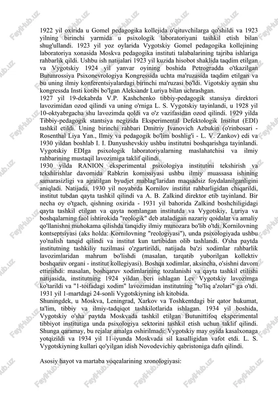 , a. e. ratnerning yahudiy erkak gimnaziyasida so'nggi ikki mashg'ulotni tugatdi. u xususiy o'qituvchilar bilan ibroniy, qadimgi yunon, lotin va ingliz tillarini o'rganishni davom ettirdi, esperantoni mustaqil o'rgandi. 1913 yilda u moskva universitetining tibbiy fakultetiga o'qishga kirdi, ammo tez orada qonunga o'tdi. talaba sifatida u ikki yuz sahifali "gamletning fojiasi, daniya shahzodasi v. shekspir tomonidan yozilgan" (1916) asarini bitirgandan so'ng u tezis sifatida taqdim etgan (1968 yilda san'at psixologiyasining ikkinchi nashriga ilova sifatida nashr etilgan). 1916 yilda u har haftada "new way" gazetasida yahudiylarning hayotiga bag'ishlangan (u texnik kotib bo'lib ishlagan) adabiy mavzularda maqolalar nashr etdi: "m. y. lermontov (vafotining 75 yilligi munosabati bilan) va "adabiy notalar (peterburg, andrey belyi romani)"; shuningdek, maksim gorkiy tomonidan nashr etilgan yilnomada va yangi dunyoda nashr etilgan. 1917 yilgacha u rus adabiyotida antisemitizmning rad etilishini va sotsializm va kommunizm g'oyalariga salbiy munosabatni ifoda etib, yahudiylarning tarixi va madaniyati haqida faol yozdi. 1917 yilda u …