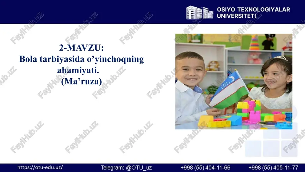 da qolarli va samarali tarzda berishga imkon yaratadi. o‘yinli faoliyat orqali bola mustaqil fikrlash, muammo yechish, hamkorlik qilish va ijodkorlik ko‘nikmalarini rivojlantiradi. foydalanish shakllari: didaktik o‘yinlar – rang, shakl, sanash, tovushlarni farqlash mashqlarida. harakatli o‘yinlar – jismoniy tarbiya mashg‘ulotlarida sog‘lomlashtirish maqsadida. syujetli-rolli o‘yinlar – ijtimoiy rollarni o‘rganishda (do‘kon, shifokor, o‘qituvchi). qurilish-yasash o‘yinlari – matematika va texnika mashg‘ulotlarida. ijodiy o‘yinlar – musiqiy va tasviriy san’at mashg‘ulotlarida. 2.5 ta’limda o’yinli mashg’ulotlardan foydalanish maqsad va vazifalari. vazifalari: o‘quvchilar faoliyatini faollashtirish va ularda tashabbuskorlikni kuchaytirish. o‘quvchilarni o‘z bilimlarini hayotiy vaziyatlarda qo‘llashga o‘rgatish. didaktik maqsadlarga erishishda o‘yin elementlaridan foydalanib, dars samaradorligini oshirish. o‘quvchilarda diqqat, xotira, mantiqiy tafakkur va ijodiy qobiliyatlarni rivojlantirish. qiziqarli o‘yinlar orqali bilimlarni puxta o‘zlashtirish va mustahkamlash. o‘quvchilarda musobaqalashuv, g‘alabaga intilish va adolatli baholash ko‘nikmalarini shakllantirish. maqsadlari: o‘quvchilarda o‘quv jarayoniga qiziqish uyg‘otish. bilimlarni mustahkamlash va amaliyotda qo‘llash ko‘nikmalarini shakllantirish. o‘quvchilarni mustaqil fikrlashga, izlanishga va ijodiy yondashishga yo‘naltirish. jamoada ishlash, hamkorlik va muloqot madaniyatini …