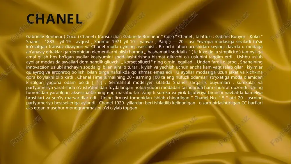 yuqori sifatli moda buyumlari ishlab chiqaruvchi kompaniya hisoblanadi . 1997 - yilda versace vafotidan so'ng , kompaniya boshqaruvi uning singlisi donatella versachega o'tdi . kompaniyaning logotipi rondanini meduzasidir . meduza afsonaviy ma'budaga asoslangan bo'lib , unga ko'ra ma'buda sochlari ilonlardan iborat va uning sochlariga tikilgan odam toshga aylanib qoladi.versace brendi ko'zni qamashtiradigan ramziy tasvirlari va yorqin rangga asoslangan innovatsion dizaynlari bilan mashhur . zara zara ( ispancha zara [ bara ] ) inditex kompaniyalar guruhining yetakchi chakana savdo tarmog'i bo'lib , ispaniyalik magnat amancio ortegaga tegishli , u shuningdek massimo dutti , pull and bear , oysho , zara home , uterqüe , stradivarius , lefties va bershka kabi do'konlarga egalik qiladi . asosiy ofis ispaniyaning la - korunya shahrida joylashgan bo'lib , u yerda birinchi do'kon 1975 - yilda ochilgan . aytilishicha , zara loyihani ishlab chiqishdan to sotuvga chiqishgacha atigi 2 hafta [ ² ] vaqtni oladi , …