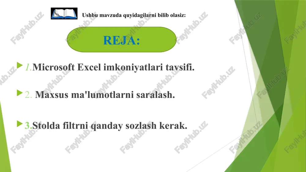 ms excel dasturidagi ma'lumotlarni ko'rib chiqish, qayta ishlash va umumiylashtirish - Page 3