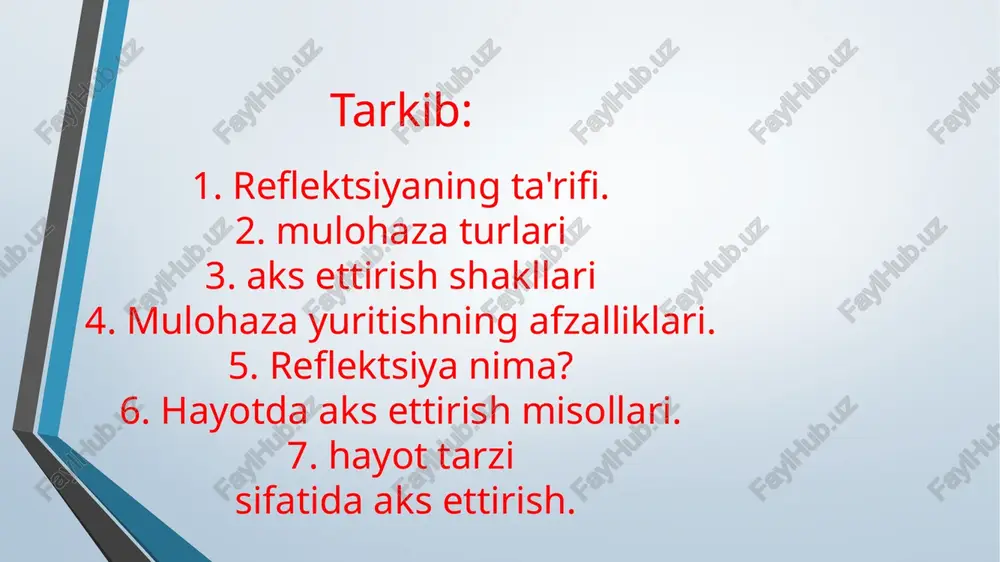 qida bir oz o'ylab ko'rishingiz va undan qandaydir foyda olishga harakat qilishingiz kerak. hayotdan muykuza namallari hayot ritmidan chiqmasdan, siz o'zingizda aks ettirishni rivojlantirishingiz mumkin. hayotdan misol umumiy harakat bo'lishi mumkin. bitta holatni tanlash kifoya, masalan, siz o'qigan kitob, ko'rgan film yoki muzeyga sayohat, va keyin o'zingizga quyidagi savollarga javob bering: bundan qandaydir foyda bormi ? men yangi ma'lumot oldimmi? qanday foydalanishim mumkin? xarakter (joy) nimani o'rgandim? bu sizga bir vaqtning o'zida dam olish va konsentratsiyalash imkonini beradi . inson o'zini qiziqtirgan savollarga javob bersa, miya faol harakat qiladi va aks ettirishni rivojlantiradi. maxsus daftarni saqlang moyillik hayotga alohida munosabat bilan rivojlanadi. barcha tafsilotlarga e'tibor berish va hatto salbiy his-tuyg'ularga nima sabab bo'lishi mumkinligi haqida o'ylashga harakat qilish muhimdir. shundagina inson o‘z xatolarini anglashi mumkin. ko'zgu erta yoshdan boshlab rivojlanadi, lekin siz barcha harakatlaringiz haqida o'ylashni boshlaganingizdan so'ng, buni hatto balog'at yoshida ham qilishingiz mumkin. inson hayotidagi eng muhim va …