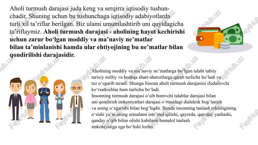 i ulushi joylashtirilgan. nazariy jihatdan daromadlaming mutlaq teng taqsimlanishi imkoniyati (burchakni teng ikkiga bo‘luvchi) oe chiziqda ifodalangan boiib, u oilalaming har qanday tegishli foizi daromadlaming mos keluvchi foizini olishini ko‘rsatadi. ya’ni aholining 20 foizi barcha daromadlaming 20 foizini, aholining 40 foizi daromadlaming 40 foizini, aholining 60 foizi daromadlaming 60 foizini olishini bildiradi va h.k. demak, 0e chizig‘i daromadlaming taqsimlanishidagi mutlaq tenglikni ifodalaydi. shuningdek, nazariy jihatdan mutlaq tengsizlikni ham ajratib ko'rsatish mumkin. bunda aholining ma’lum guruhlari (20 foiz, 40 yoki 60 foiz va h.k.) hech qanday daromadga ega bo‘lmay, faqat bir foizi barcha 100 foiz daromadga ega bo‘ladi. rasmdagi 0fe siniq chizig‘i mutlaq tengsizlikni ifodalaydi. real hayotda mutlaq tenglik va mutlaq tengsizlik holatlari mavjud bo‘lmaydi. balki aholining ma’lum guruhlari o‘rtasida daromadlaming taqsimlanishi notekis ravishda boradi. bunday taqsimlanishini lorensegri chizigi deb nomlanuvchi 0e egri chizigi orqali kuzatish mumkin. aholi guruhlari ulushi va daromad ulushini birlashtiruvchi egri chiziqdan ko‘rinadiki, aholining dastlabki 20 foiziga …