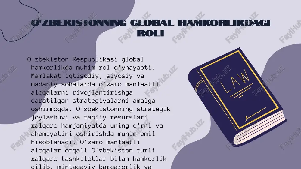intaqaviy integratsiya jarayonlarida faol ishtirok etmoqda. shht (shanxay hamkorlik tashkiloti) va sng (mustaqil davlatlar hamdo'stligi) doirasidagi faoliyati orqali mamlakat xavfsizlik va barqarorlikni ta'minlashda muhim rol o'ynaydi. misol uchun, o'zbekiston shht doirasida terrorizmga qarshi kurashish va iqtisodiy hamkorlikni rivojlantirishga qaratilgan bir qator tashabbuslarni ilgari surdi. shuningdek, o'zbekiston sng orqali mintaqaviy iqtisodiy integratsiyani kuchaytirish va savdo-iqtisodiy aloqalarni rivojlantirishga harakat qilmoqda. ushbu tashabbuslar, mamlakatning mintaqaviy xavfsizlikni ta'minlashdagi o'rnini mustahkamlashga yordam beradi. photo by hunters race on unsplash o'zbekistonning xalqaro tashkilotlardagi ishtiroki o'zbekiston respublikasi turli xalqaro tashkilotlarda faol ishtirok etmoqda. bmt (birlashgan millatlar tashkiloti) doirasida o'zbekistonning tinchlik va xavfsizlikka oid global tashabbuslarda ishtiroki muhim ahamiyatga ega. shuningdek, o'zbekiston osiyo taraqqiyot banki (otb) bilan hamkorlik qilib, 2021-yilda 1,5 milliard dollar miqdorida mablag' olgan. bundan tashqari, o'zbekistonning yevropa ittifoqi, turk kengashi va boshqa muhim tashkilotlar bilan hamkorligi rivojlanish jarayonini qo'llab-quvvatlaydi. bu tizimlar bilan o'zaro hamkorlik o'zbekistonning iqtisodiy va ijtimoiy rivojlanishiga katta ta'sir ko'rsatmoqda. o'zbekiston va bmt: …