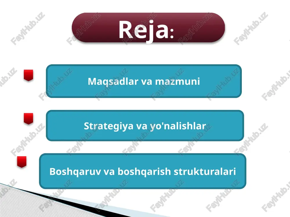 ralariga kiradi: boshqaruv organlari: bu qisim korxonaning boshqaruv organlarini, mas'uliyatlarini va tashkil etilishini ta'riflayd boshqarish bo'limlari: bu qism korxonaning asosiy boshqarish bo'limlarini o'z ichiga oladi. moliyaviy hisob-kitob bo'limi: bu qism korxonaning moliyaviy hisob-kitob ishlari va moliyaviy xisobotlarni tayyorlash uchun mas'uldir.. ishchi tizim va tadbirlar: bu qism korxonaning tashkil etish va ishlab chiqarish tizimlarini va jarayonlarini ifodalaydi.. image2.png image3.png image1.jpeg image4.jpeg image5.jpeg image6.jpeg /docprops/thumbnail.jpeg