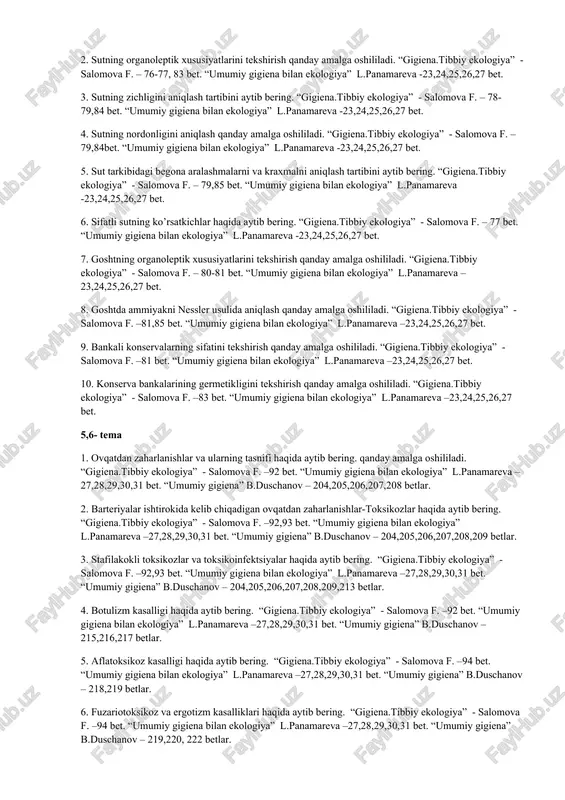 taminlarning vazifalari, kunlik meyori, etishmaganda qanday kasallik kelib chiqadi, manbalari haqida aytib bering. gigiena.tibbiy ekologiya” - salomova f. – 44 bet. “umumiy gigiena bilan ekologiya” l.panamareva -20,21 bet. “umumiy gigiena” b.duschanov – 157,158 betlar. 3. e va k vitaminlarning vazifalari, kunlik meyori, etishmaganda qanday kasallik kelib chiqadi, manbalari haqida aytib bering. gigiena.tibbiy ekologiya” - salomova f. – 44,45 bet. “umumiy gigiena bilan ekologiya” l.panamareva -20,21 bet. “umumiy gigiena” b.duschanov – 158,159 betlar. 4. pp, b3 vab6 vitaminlarning vazifalari, kunlik meyori, etishmaganda qanday kasallik kelib chiqadi, manbalari haqida aytib bering. gigiena.tibbiy ekologiya” - salomova f. – 46,47 bet. “umumiy gigiena bilan ekologiya” l.panamareva -20,21 bet. “umumiy gigiena” b.duschanov – 158,159 betlar. 5. n, b9 vab12 vitaminlarning vazifalari, kunlik meyori, etishmaganda qanday kasallik kelib chiqadi, manbalari haqida aytib bering. gigiena.tibbiy ekologiya” - salomova f. – 46,47 bet. “umumiy gigiena bilan ekologiya” l.panamareva -20,21 bet. “umumiy gigiena” b.duschanov – 154,155 betlar. 6. c …