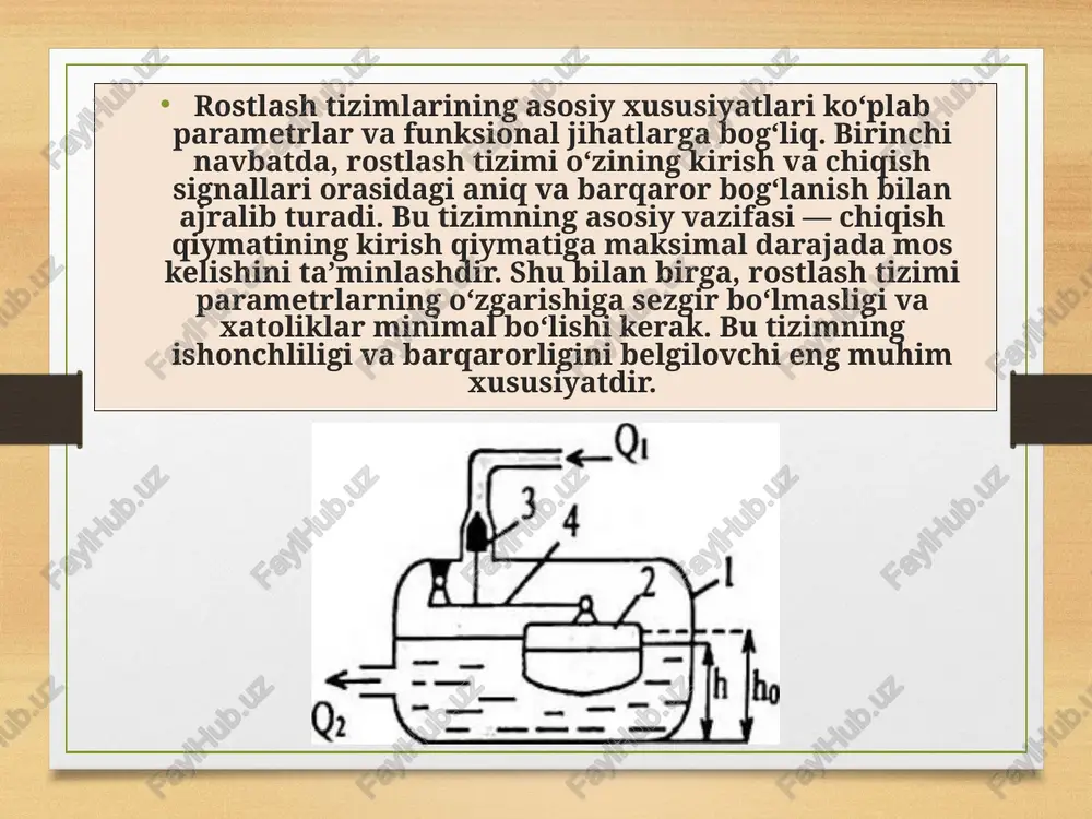 rostlash tizimlari elektr energiyasi ta’minotini barqarorlashtirish, generator va transformatorlar ishini optimallashtirish imkonini beradi. rostlash tizimlarining ishlash printsipi ko‘p hollarda kirish signalini kuzatish va chiqish signalini moslashtirishga asoslanadi. tizimda kirish va chiqish o‘rtasida real vaqt rejimida aloqa mavjud bo‘lib, tizim chiqishi kirish signaliga maksimal darajada mos keladigan tarzda sozlanadi. shu tarzda, rostlash tizimi tizimning dinamik va statik xususiyatlarini hisobga olib, optimal ishlashni ta’minlaydi. rostlash tizimlarining nazariy asoslari matematik modellashtirish va tahlilga tayangan. har bir tizim parametr va o‘zgaruvchilari bilan tavsiflanadi, va ularning optimal ishlash nuqtalari aniqlanadi. statik xarakteristikalar, transfer funktsiyalari va kirish-chiqish munosabatlari tizimning ishlashini oldindan bashorat qilish imkonini beradi. shu bilan birga, tizimni rostlash jarayoni matematik algoritmlar va optimallashtirish metodlariga asoslanadi. rostlash tizimlarida bevosita qidirish, gradient metodlari, genetik algoritmlar va sun’iy intellekt usullari qo‘llaniladi. bevosita qidirish algoritmlari parametrlar fazosida iteratsion izlash orqali tizimning optimal ishlash nuqtasini aniqlaydi. gradient metodlari esa maqsadli funksiyaning hosilasini hisoblab, tizim parametrlarini optimallashtirishga yordam beradi. shu …
