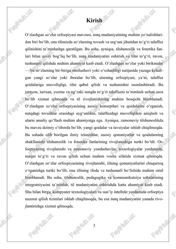 gan. bu qoidalar tilning qonuniyatlarini ochib beradi va talaffuzda xatoliklarni oldini olish imkonini yaratadi. zamonaviy davrda, texnologiyalar va kompyuter yordamida orfoepiyaning nazorat qilish tizimlari joriy etilmoqda, bu esa nutqni avtomatik to‘g‘rilash va to‘g‘ri talaffuzni ta’minlashda muhim rol o‘ynaydi. oʻzlashgan soʻzlar orfoepiyasining muhim konseptlaridan biri — tovushlar orasidagi uyg‘unlik va talaffuzdagi muvofiqlikdir. bu, o‘z navbatida, so‘zlarni tushunarli va ravon qilish uchun zarur bo‘lib, nutq madaniyatini oshirishga xizmat qiladi. yana bir muhim nuqta — urg‘u va intonatsiya muvofiqligi. orfoepik qoidalar va ularning amaliy qo‘llanilishi, shuningdek, talaffuzdagi muvofiqlik, nutqning samarali va tushunarli bo‘lishiga yordam beradi. bu esa, o‘z navbatida, yozma nutq va muloqot jarayonlarida aniqlik va ravonlikni ta’minlaydi. shu bilan birga, orfoepiyaning rivojlanishi tilshunoslik va pedagogika sohalarining hamkorligida yuzaga kelgan. yangi qoidalar va tavsiyalar ishlab chiqilib, maktab va oliy ta’limda keng qo‘llanilmoqda. bu qoidalar yordamida talabalarga va tilshunoslarga tovushlar va urg‘u joylashuvi bo‘yicha aniq va tizimli bilimlar beriladi. bundan tashqari, texnologik rivojlanish bilan …