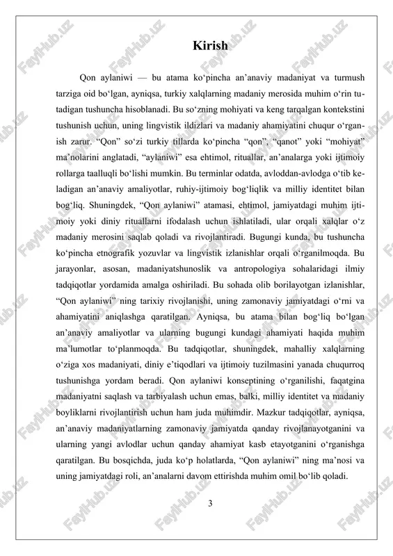 h muhimdir. mahalliy etnografik yozuvlar va an'anaviy amaliyotlar, shuningdek, xalq og'zaki ijodiga asoslangan yozuvlar bu borada katta yordam beradi. masalan, qaysi mahalliy festival yoki marosimlar "qon aylaniwi" bilan bog'liq bo'lib, bu amaliyotlar qanday tarixi va qanday ma'noga ega ekanligini aniqlash mumkin. shuningdek, til va madaniyat ildizlarini o'rganish jarayonida, bu so'zlarning boshqa turkiy tillardagi ekvivalentlari va ularning madaniy kontekstlari bilan solishtirish ham muhimdir. bu orqali, "qon aylaniwi" ning umumiy turkiy madaniyatdagi o'rni va uning o'ziga xos xususiyatlari aniqlanishi mumkin. bunday solishtirma tahlil, ayniqsa, mahalliy va regional dialektlarning o'ziga xosligini va ularning tarixiy rivojlanishini tushunishga yordam beradi. yuqorida aytib o'tilganlar asosida, "qon aylaniwi" ning til va madaniy ildizlarini o'rganish, nafaqat terminning etimologiyasini va lingvistik xususiyatlarini aniqlash, balki uning madaniy o'ziga xosligini, tarixiy rivojlanishini va jamoatchilikda qanday qabul qilinishini ham o'z ichiga oladi. bu jarayon, o'z navbatida, mahalliy madaniyat va tilning boyligini, uning o'ziga xosligini va diniy, ijtimoiy qadriyatlarni qanday ifoda etishini yaxshiroq …