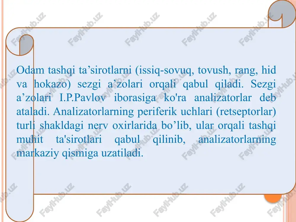 joylashgan muskul tolalari qisqarganda kiprikli tana yig'ilib, ko'z gavhariga yaqinlashadi-da, uning pardasini bo'shashtiradi, natijada ko'z qorachig'i kichiklashadi; d) rangdor parda tomirli pardaning old qismi bo'lib. kipriksimon tanadan boshlanadi. rangdor parda oldinda, qorachiq teshigida, qorachiq esa oldinda. qorachiq qirrasida tugaydi. rangdor pardaning tashqi - kipriksimon tana qirrasi kipriksimon tana bilan taroqsimon boylam vositasida birlashadi. taroqsimon boylamlar orasida fontan oralig'i bo'ladi. rangdor pardaning oldingi yuzasi ko'z soqqasining oldingi bo'shlig'i kamerasiga, orqa yuzasi esa ko'z gavhari bo’shlig‘i orqa kamerasiga qaragan. pigmentlar miqdoriga qarab ko'z har xil rangda (qora, jigarrang, ko'k va hokazo) bo'ladi. pigment bo'lmaganda esa rangdor parda qizil rangli bo'lib ko'rinadi. ko'z qorachig'i qirralarida uni siquvchi muskul va uzunasiga joylashgan qorachiqni kengaytiruvchi muskul bo'ladi. to'r parda ko'z soqqasining eng ichki, uchinchi pardasi tashqi tomondan tomirli pardaga yopishgan bo'lsa, ichki tomondan shishasimon tanaga tegib turadi. to‘r pardaning tashqi qavati pigmentlarga, ichki haqiqiy to'r parda qavati nurlarni qabul qiluvchi nervlarga boy. to'r pardaning ana …