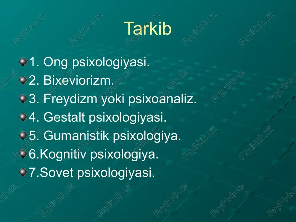 aniyatlar vakillariga; psixologik va nevrologik lezyonlari bo'lgan shaxslarga; muayyan davlatlardagi shaxslarga (uyqu, stress, mas'uliyatli ishlarga jalb qilish); sud-tibbiy ekspertizasi o'tkaziladigan shaxslarga; guruhlar va jamoalarga; hayvonlarga. avstriyalik faylasuf frants brentano (1842 - 1910)ning ong aktlari nazariyasi rivojlanadi. " psixologiya empirik nuqtai nazardan " (1874) asarida brentano: psixologiyaning yangi predmeti - ong faoliyati, sub'ektning ichki tajribasi va u bajaradigan harakatlarini asoslaydi; elementar psixik harakatlarda uchraydigan psixika birliklarini tavsiflaydi. vundt va brentano ta'sirida ong psixologiyasida o'ziga xos yo'nalish - vyurzburg maktabi paydo bo'ldi, uning vakillari fikrlash muammolariga e'tibor qaratdilar. ong harakatlari nazariyasi funktsionalizm vundt va titchenerning strukturalizmiga v. jeyms ( 1842 - 1910) funksionalizmi qarshi chiqdi. jeyms ruhiy hodisalarning dinamizmini qamrab oluvchi "ong oqimi" metaforasini ishlatadi: agar siz analitik introspeksiya aktida sodir bo'ladigan ong oqimini to'xtatsangiz, u o'z xususiyatlarini yo'qotadi va o'lik "bo'lak" ga aylanadi. ruhiy hayot haqiqati. jeymsning fikricha psixologiyaning maqsadi ongning adaptiv funktsiyasini o'rganishdir. ong murakkab muhitda yashovchi insonning hayotiy funktsiyasidir. …