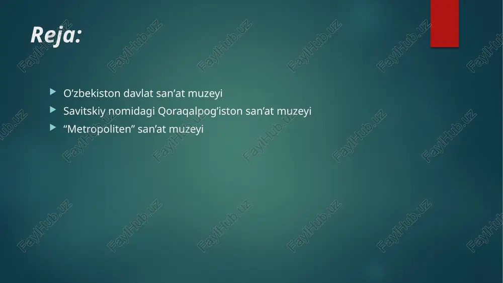 arlik buyumalari, shuningdek, qoraqalpoqlarning mashhur milliy bosh kiyimlari (tobelik va saukele)lardir. bundan tashqari, muzeyda qoraqalpoqlar, o’zbeklar, qozoqlar, turkmanlarning zargarlik buyumlari keng namoyish etilgan. 15000 dan ortiq arxeologik to’plam qoraqalpog’iston madaniyati tarixining asosiy bosqichlari: bronza davri va qadimiy davlatlarning vujudga kelishidan boshlab (ularning orasida eng taniqlisi qadimiy xorazm), o’rta asrlarning boshlari va xorazm temuriylar imperiyasi tarkibiga kirgan xiv asrning ohirlarigacha bo’lgan davrni o’zida aks ettiradi. ushbu to’plam o’z ichiga: spool, alebaster, tosh, suyak, yog’och, teri va matodan tayyorlangan badiiy va uy ro’zg’or buyumlarini o’z ichiga oladi. muzeydagi eng qadimiy eksponat qoyaga o’yib yozilgan rasmlarning namunasi-bukantau tog’ tizmasining qoyatoshi bo’lagidagi ikki o’rkachli tuyaning tasviri (mil.av.ii asr) hisoblanadi. arxeologik to’plamdagi eng birinchi terakotta namunasi miloddan avvalgi v asrga tegishli hisoblanadi. u ko’ylagi tovonigacha tushgan, usti yopinchiq bilan o’ralgan tiara-sifat bosh kiyim kiygan, o’tirgan ayolni tasvirlaydi. yana bir vii-viii asrlarga oid tuya-muyun oti haykali ham diqqatga sazovor. metropoliten muzeyi muzeyga 1870-yilda asos solingan. 2013-yilgi …