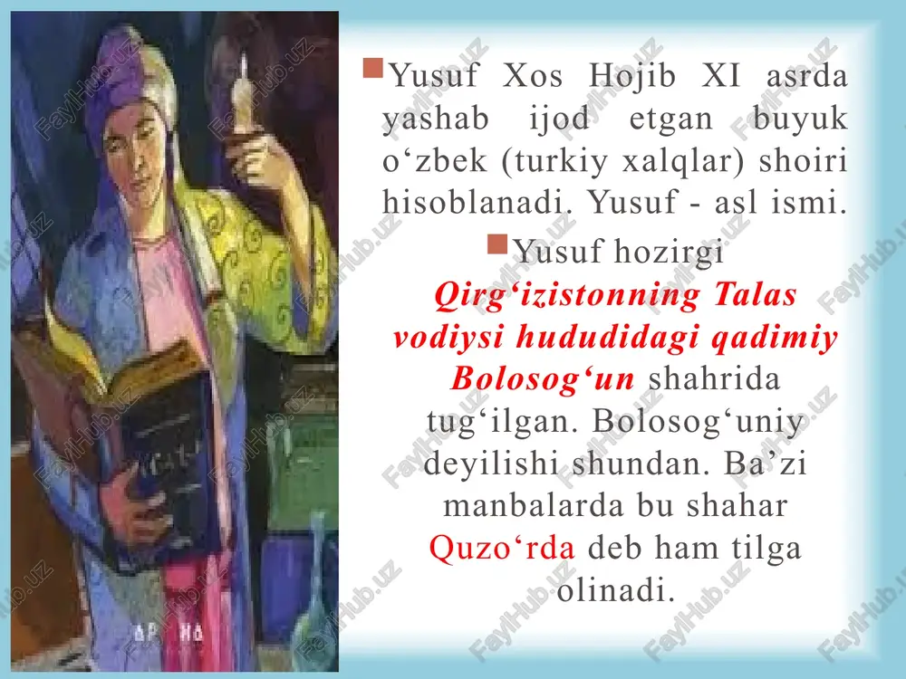 lanadi; o‘gdulmish aqlga to‘lgan)- vazirning o‘g‘li. u aql va zakovat ramzi yanglig‘ tasvirlangan; o‘zg‘urmish (uyg‘ongan) - vazirning qarindoshi. u asarda qanoat, ofiyat, ya’ni sog‘lomlik ramzi sifatida qalamga olingan. dostonning asosiy qahramonlari elig kuntug'dining adolati haqidagi gaplar butun dunyoga taraladi. har tomondan uning huzuriga odamlar kela boshlaydilar. shular qatorida ko'p mashaqqatlar chekib oyto'ldi nomli oqil va mard kishi ham keladi. kuntug'di uni har tomonlama sinab ko'rib, adolati va sadoqatiga ishonch hosil qilgach, o'ziga vazir qilib oladi. yurtda nizom va qoida ustuvor bo'lib, shu darajada adolat qaror topadiki, xazina oltinga to’lib, qo'zi bo'ri bilan yonma-yon omonlikda yashay boshlaydi. lekin kunlardan bir kun oyto'ldi xastalanib vafot etadi. o'limi oldidan o'g'li o'gdulmishga kuntug'di xizmatiga borishini vasiyat qiladi. o'g'li ulg'ayib, kamolga yetgach, podsho huzuriga borib, uning e'tibor va hurmatiga sazovorbo'ladi. oyto'ldidan ham oqil va tadbirli chiqib, el-yurtni yashnatib yuboradi. tabiiyki, el-yurt kengayib, ishlar ko'payib boraveradi... qisqa satrlarda asar voqealari darslikdagi parcha qayum karimov tabdilidir. «beklikka …