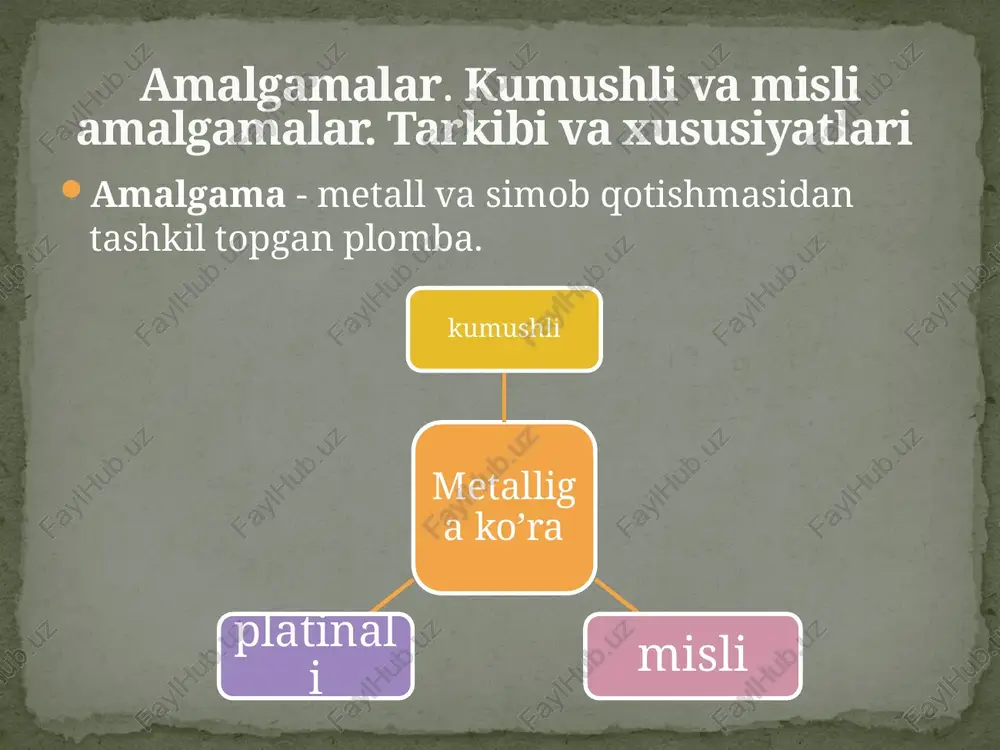 lpatsiyalangan tishlarning rangini tiklashda; 5. tish qattiq to'qimalarining tug'ma nuqsonlarida; 6. fissuralarni germetik yopishda; ko’rsatmalar 1. kompozitlarning o'zaro aralashtirilishini talab etmaydi; 2. ish davomida o'z yopishqoqligini o'zgartirmaydi; 3. ish davomida turli rangdagi va tiniqlikdagi ashyolardan kombinatsiya usulida foydalanish imkoniyatini beradi; 4. polimerlash «buyruq», ya'ni vrach ixtiyoriga bog'liq ravishda yuzaga keladi; 5. «qoldiqsiz», ya'ni kerakli miqdordagi ashyoni olgan holda ishlash imkonini beradi; 6. kimyoviy komponentlar ta'sirida qoraymaydi; 7. nur asosida yuqori polimerizatsiyaga erishiladi. afzalligi: — ko'p vaqt sarflanadi, ya'ni bitta tish kariyesini davolashda plombaning bir qismi uchun 40-60 daqiqa vaqt sarflanadi; - plomba ashyosining qimmatliligi, ya'ni bitta tishni plombalashda ketadigan ashyo xarajatiga lampa xarajati ham qo'shiladi, lampa 400 sikldan har 20 sekund sarflanganda 500- 800 plomba xarajatidan kelib chiqadi; - lampa nuri ko'zga zararlidir. nur bilan qotuvchi kompozitlarning kamchiliklari: image3.png image4.png image5.png image6.jpeg image7.png image8.png /docprops/thumbnail.jpeg