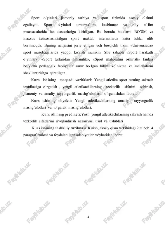 yengil atletikaning taraqqiyoti. 1991 yil sobiq ittifoq xalqlari spartakiadasida 1 ta oltin, 1 ta kumush, 1 ta bronza medallarga sazovor bo‘lishdi. 1952 yildan 1996 yilgacha 29 o‘zbekistonlik yengil atletikachilar olimpiada o‘yinlarida qatnashgan. o‘zbekiston respublikasi mustaqillikka erishgandan so‘ng olimpiada, osiyo o‘yinlariga, jahon chempionati va boshqa xalqaro musobaqalarga o‘z terma jamoalari bilan bevosita qatnashish huquqiga ega bo‘ldi. o‘zbekiston yengil atletika federasiyasi 1992 yil xalqaro yengil atletika federasiyasi iaaf ga a‘zo bo‘lib kirdi. 1993 yilda esa osiyo yengil atletika assosiasiyasiga qabul qilindi. o‘zbekiston terma jamoasi birinchi marta 1994 yil xirosima shahrida (yaponiya) xii osiyo o‘yinlarida 11 sportchi bilan ishtirok etib 3 ta oltin s.munkova balandlikka sakrash, o.yarigina nayza otish, r.g‘aniev o‘nkurash, 2 ta kumush v.parfenov nayza otish, o.veretelnikov o‘nkurash va 3 ta bronza k.zaysev nayza otish bo‘yicha sovrindor bo‘ldilar. 1999 yil bangkokda (tayland) xiii osiyo o‘yinlarida 13 ta atletikachilarimiz ishtirok etib 2 ta oltin s.voynov nayza otish, o.veretelnikov o‘nkurashda, 2 ta kumush a.abduvaliev …