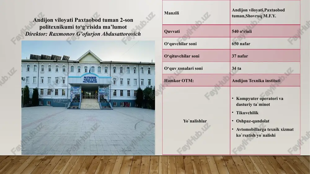 ari to’g’risida aniq tasavvurga ega bo’lishlarini ta’minlaydi. metod o’qkuvchilar bilan yakka tartibda, guruhli va ommaviy ishlashda birdek qo’llanilishi mumkin. “davralar” metodi. o’quvchilar davra qurib o’tirib taklif etilgan savolni ketma-ket emas, balki bilganlar galma-gal izohlab berishadi. bunda xar bir talaba o’z fikrini bayon qilib, muhokamaga foydali ulush qo’shish imkoniyatiga ega bo’ladi, chunki barcha qatnashchilarning fikrlarini bilish muhim.so’zga chiquvchilarning gaplariga munosabat bildirish xech kimga,jumladan o’qituvchiga xam ruxsat etilmaydi. oxirida xammaga ularning ishtirok etganliklari uchun tashakkur bildiriladi va fikrlar umumlashtiriladi. davra metodidan darsning boshi va oxirida foydalanish qulay. “mojaro” metodi. bu metod amaliy mashg’ulotlar uchun qulay.odatdan tash-qari, xattoki favqulodda vaziyatlarda qilinadigan xatti-xarakatlarni o’quvchilarga o’rgatish maqsadida bu metoddan foydalaniladi. masalan, to’satdan er silkinishi sodir bo’ldi.o’quvchilar o’qish binosining eng yuqori qavatida.ushbu holatda qanday chora ko’rish kerak va xokazo. bunday muammolarni xal qilish yo’llarini o’rganishda mojaro metodidan foydalanilsa,o’quvchilarning fikrlari faollashib, qisqa vaqt ichida to’g’ri qaror qabul qilish, ishni to’la, tez va chaqqon bajarish sifatlari shakllanadi. xulosalar …