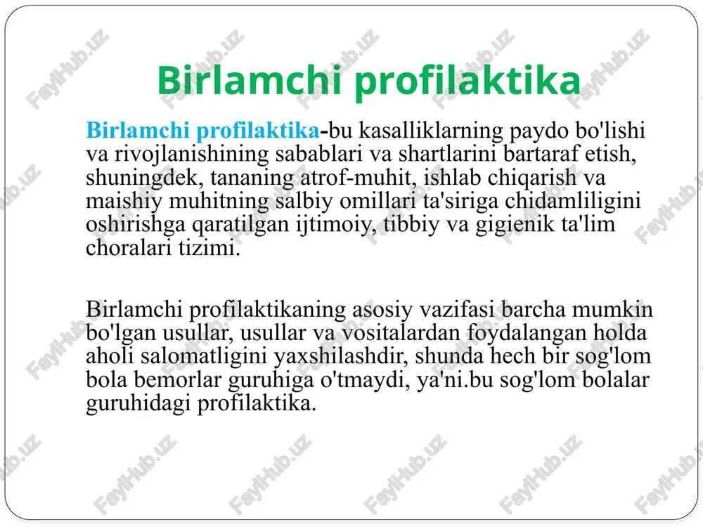 art bo'yicha tekshiradigan ishonch va individual tadqiqotlar orasidagi farqlar minimaldir. haqiqiy tekshiruv to'g'ridan-to'g'ri so'rov tanlangan xaritaning ustunlariga muvofiq amalga oshiriladi. har bir bemor ilgari muhokama qilingan maxsus standart vositalar va standart texnikalar yordamida tekshiriladi. ma'lumotlar xaritaning tegishli bo'limlari va ustunlariga kiritiladi. ushbu kartalarni to'ldirish iloji boricha standartlashtirilishi kerak, keraksiz ma'lumotlar va tafsilotlarsiz, bu so'rov jarayonini tezlashtiradi va natijalarni yanada dekodlaydi. epidemiologik tekshiruv uchun asboblar, uskunalar va jihozlar o'tkir burchakli zondlar; stomatologik oyha; periodontal tugmachali zondlar; asboblarni sterilizatsiya qilish uchun idish; paxta steril rulolari; dezinfektsiyalovchi eritma; tadqiqot kartalari. natijalarni tahlil qilish ushbu bosqich asosiy tish kasalliklarining tarqalishi va intensivligini (karies va periodontal shikastlanishlar, dentoalveolyar tizimning anomaliyalari), ularning individual belgilari va ko'rsatkichlarini hisoblash bilan boshlanadi. muayyan kasalliklar yoki alomatlarning paydo bo'lish chastotasi (tarqalishi) %bilan ifodalanadi. zararning intensivligi har bir guruh, maktab, mintaqa uchun o'rtacha arifmetikada. maqsad va vazifalarni shakllantirish dasturning maqsadlari haqiqiy bo'lishi va stomatologik xizmatning moddiy resurslar bilan ta'minlanish darajasini hisobga …