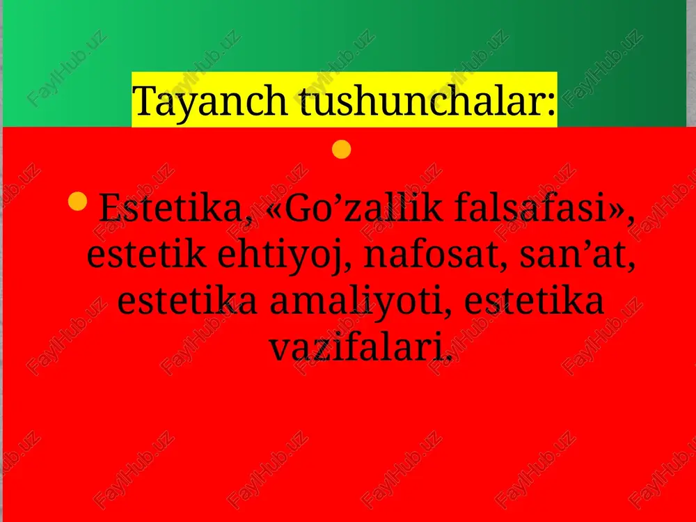 ilangina chegaralab qo`yishga shaqqimiz yo`q. zero bugungi kunda inson o`zini o`rab turgan barcha narsa-shodisalarning go`zal bo`lishini, shar qadamda nafosatni his etishni istaydi: biz taqib yurgan soat, biz kiygan kiyim, biz shaydayotgan mashina, biz uchadigan tayyora, biz yashayotgan uy, biz meshnat qiladigan isxxona, biz yurgizayotgan dastgosh, biz yozayotgan qalam, biz dam oladigan tomoshabog`lar–hammasidan nafis bir rush ufurib turishi lozim. yuqorida aytilganlardan kelib chiqsak, demak, «go`zallik falsafasi» degan ibora fanimizga ko`proq mos keladi. negaki, fanimiz faqat san`atdagi gezallikni emas, balki insondagi, jamiyat va tabiatdagi go’zallikni ham o’rganadi. shuningdek, gezallikdan boshqa ulug`vorlik, fojiaviylik, kulgililik, me`jizaviylik, uyg`unlik, no-ziklik singari ko`pdan-ko`p tushunchalar mavjudki, ularni tadqiq etish ham nafosatshunoslik fanining zimmasida. mazkur tushunchalarning shar birida gezallik, bir tomondan, unsur sifatida ishtirok etsa, ikkinchi tomondan, ularning ezi gezallikka nisbatan unsur vazifasini etaydi. ana shu hususiyatlarning voqelikda namoyon belishini biz nafosat deb ataymiz. go’zallik, ko’rganimizdek, nafosatning bosh, etakchi hususiyati shisoblanadi. shu bois u nafosatshunoslikning asosiy mezoniy tushunchalaridan biri …