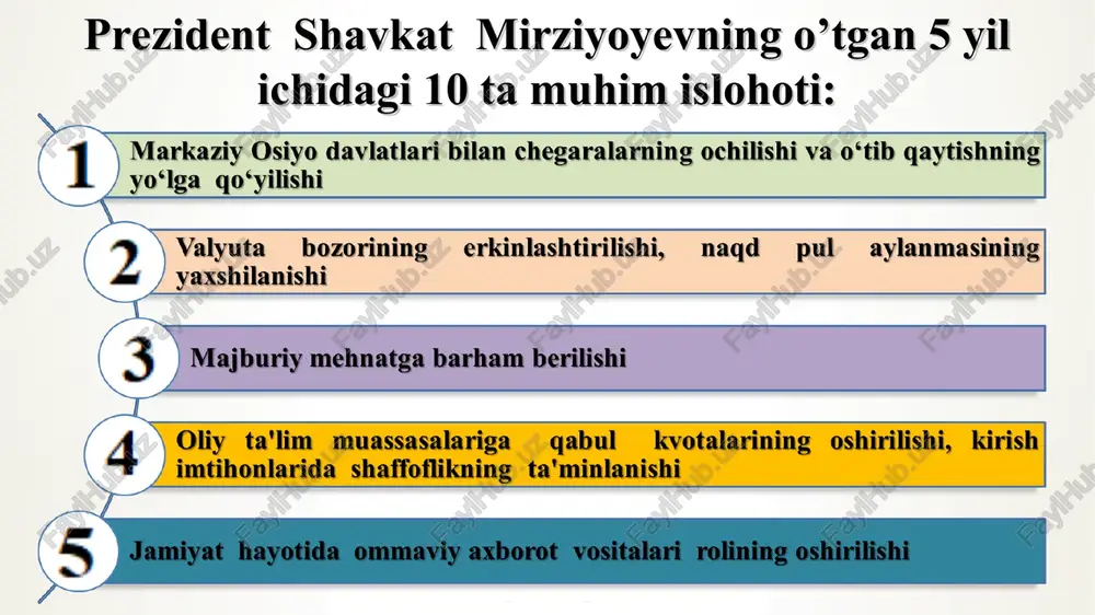qish 71-78 maqsadlarni o‘z ichiga oladi vi. milliy manfaatlardan kelib chiqqan holda umumbashariy muammolarga yondashish 79-88 maqsadlarni o‘z ichiga oladi vii. mamlakatimiz xavfsizligi va mudofaa salohiyatini kuchaytirish, ochiq, pragmatik va faol tashqi siyosat olib borish 89-100 maqsadlarni o‘z ichiga oladi diagramma1 kartofel ovoshi intensivnie sadi vinogradniki pishevie maslyanie sokrasheniya poey 8.1 27.2 5.9 2.9 10.9 4 list1 sokrasheniya poey kartofel 8.1 ovoshi 27.2 intensivnie sadi 5.9 vinogradniki 2.9 pishevie 10.9 maslyanie 4 dlya izmeneniya diapazona dannix diagrammi peretashite praviy nijniy ugol diapazona. diagramma1 intensivnie sadi sadi vinogradniki sadi (perexod na intensivnie) vinogradnie polya (perexod na intensivnie) sokrasheniya poey 7.3 15.4 9 26.4 14.1 list1 sokrasheniya poey intensivnie sadi 7.3 sadi 15.4 vinogradniki 9 sadi (perexod na intensivnie) 26.4 vinogradnie polya (perexod na intensivnie) 14.1 dlya izmeneniya diapazona dannix diagrammi peretashite praviy nijniy ugol diapazona. diagramma1 ovoshi kartofel baxchevie kulturi frukti vinogradniki myasnie produkti molochnie produkti yaytsa ribnie produkti myod prognoz …