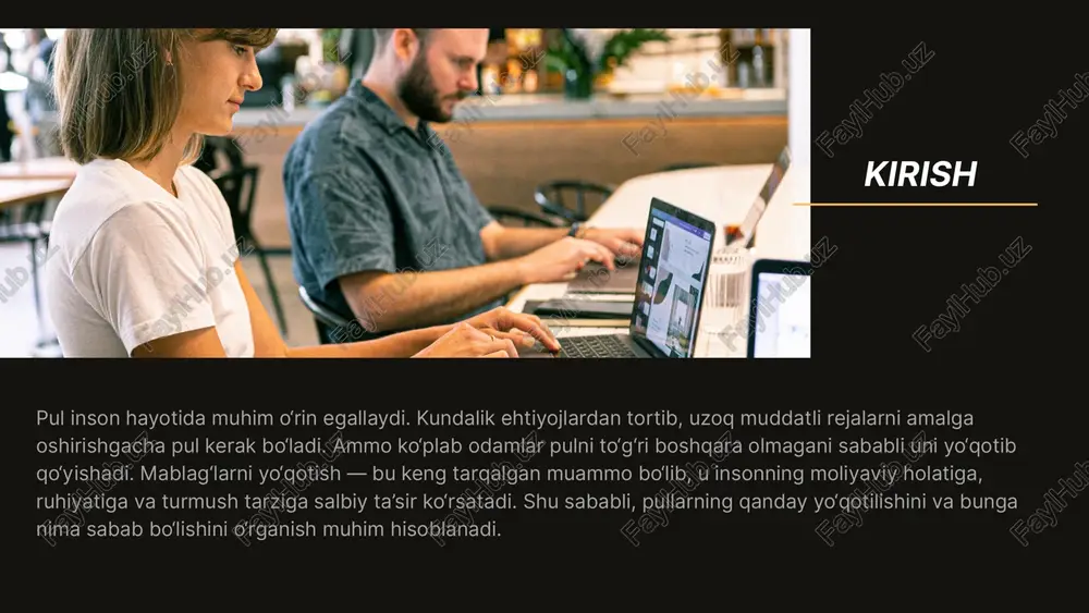 va zarurligini chuqur o‘ylab ko‘rishlari kerak. kredit faqat zaruriy holatlarda va aniq reja bilan olinishi maqsadga muvofiq. firibgarlik va noto‘g‘ri investitsiyalar mablag‘larni yo‘qotishga olib keladigan jiddiy sabablardan yana biri — bu firibgarlik va noto‘g‘ri investitsiyalardir. odamlar tez va oson daromad topish ilinjida ko‘pincha ishonchsiz loyihalarga yoki shaxsiy takliflarga pul tikib, katta zarar ko‘rishadi. moliyaviy firibgarliklar turlicha bo‘ladi: soxta investitsion loyihalar – “kam vaqt ichida katta daromad” va’dasi bilan odamlarni aldashadi. piramida sxemalari – yangi odamlar hisobidan avvalgi ishtirokchilarga to‘lov qilish asosida qurilgan firibgarliklar. onlayn firibgarliklar – bank kartasi ma’lumotlarini o‘g‘irlash, yolg‘on internet do‘konlar orqali pul undirish. noto‘g‘ri investitsiyalar esa odatda quyidagi sabablarga ko‘ra yuz beradi: investitsiya qilishdan oldin yaxshi o‘rganmaslik. ishonchli manba va maslahatga tayanmaslik. yuqori xavfli loyihalarga barcha mablag‘ni tikish. investitsiyani tez boyish vositasi deb hisoblash. bunday holatlarda odamlar nafaqat pulidan ayriladi, balki ishonchini, vaqtini va ba’zida huquqiy muammolarni ham boshdan kechiradi. ayniqsa, moliyaviy savodxonligi past bo‘lgan shaxslar bu …