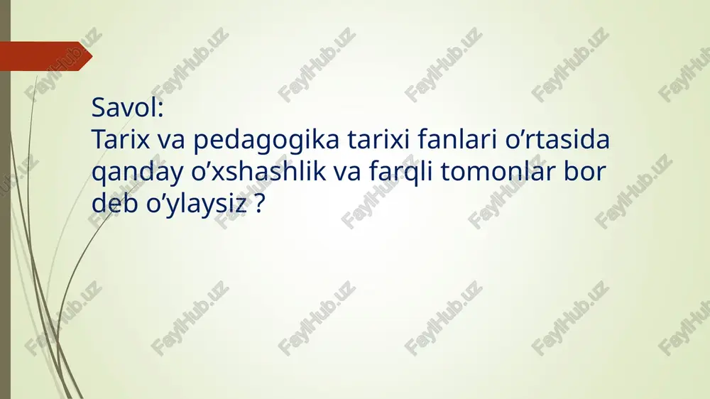 limlar berish bilan birga ularda yozuv ko’nikmalarining shakllantirilishiga qaratildi. dastlab suratkashlik rivojlanib, piktografik xat paydo bo’lgan bo’lsa, keyinchalik qo‘shni mamlakatlardan kirib kelgan harflar yordamida yozish usuli paydo bo‘ladi va bu usul tez tarqala boshlaydi. pedagogika tarixini davrlashtirish muammosi pedagogika tarixini davrlashtirishga doir xilma-xil yondashuvlar mavjud. so’nggi yillarda o’zbekistonda pedagogika tarixini o’rganishga doir eng keng tarqalgan davrlashtirish o’zida quyidagi bosqichlarni aks ettiradi: eng qadimgi davrlardan o’zbekiston respublikasi mustaqillikka erishgunga qadar; mustaqillikka erishilgandan to hozirgi kungacha o’zbekistonda pedagogik fikrlar rivoji; jahon pedagogik fikrlari rivoji (eng qadimgi davrlardan hozirgi kungacha). biroq pedagogika tarixini insoniyat tarixi bilan bog’liqlikda o’rganish maqsadida quyidagi tarzda davrlashtish maqsadga muvofiq: eng qadimgi davrlardan vii asrgacha ta’lim-tarbiya va pedagogik fikrlar; vii asrdan xiv asrning birinchi yarmigacha o’rta osiyoda tarbiya, maktab va pedagogik fikrlar; xiv asrning ikkinchi yarmi va xvi asrda movaraunnahrda tarbiya va maktab va pedagogik fikrlar; xvii asrdan xix asrning yarmigacha tarbiya, maktab va pedagogik fikrlar rivoji; xix asrning …