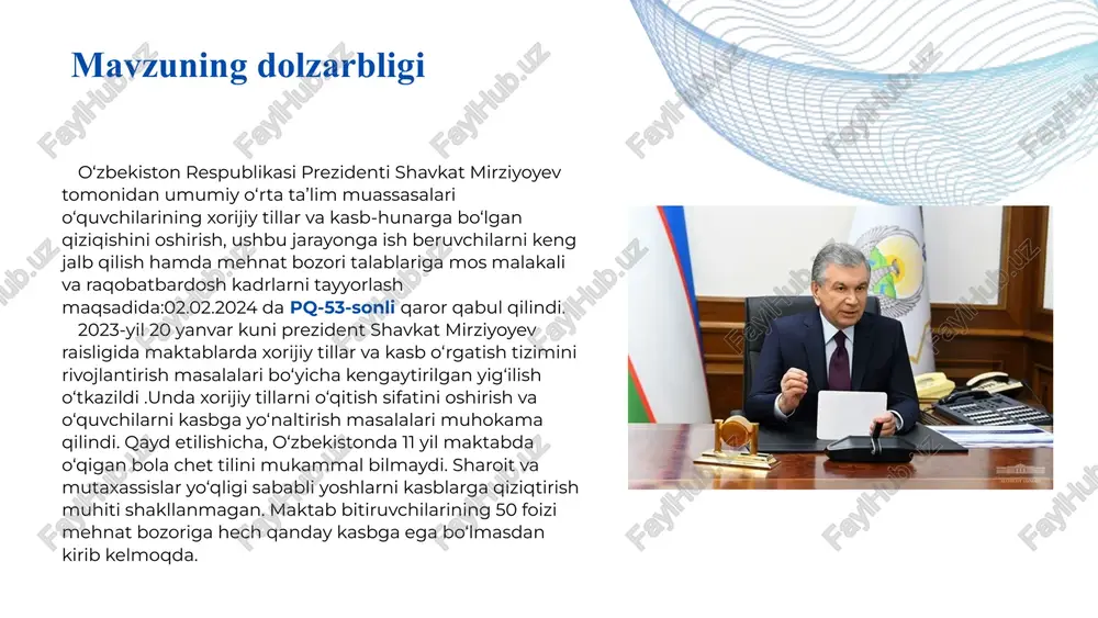 buning uchun kasblar haqida o‘quvchiga yuqori darajadagi aniq ma’lumotlarni beramiz . 3.o‘quvchilarni kasbga to‘g‘ri yo‘naltirishda, tanlayotgan kasbi ularning qiziqishiga, qobiliyatiga va imkoniyatiga mos bo‘lishi uchun ularning sog‘lig‘ini, jismoniy imkoniyatlarini, o‘zlashtirish qobiliyatini va hissiyotlarini hisobga olamiz. 4.o‘quvchilar o‘zlari tanlaydigan kasblar haqida toliq va aniq ma’lumotlarga ega bo‘lishlari uchun “kasblar tasnifi”ni yaratish va har bir o‘quvchiga yetib borishini ta’minlaymiz. 6.ishlab chiqarishga ongli ravishda olib keladigan fazilatlarni rivojlantiramiz. 8.ta’lim jarayonida o‘quvchilarga zamonaviy kasblar, kelejak kasblari va kelajakda o‘z ahamiyatini yo‘qotish ehtimoli yuqori bo‘lgan kasblar haqida ma’lumot berib boramiz. 7.maktabda ishlab chiqarish sohasi va jismoniy mehnat vakillari bilan uchrashuvlar, kasb tanlash haqida ma‘ruzalar, o‘quvchilarning ota onalari bilan suhbatlar olib boramiz. 1. o‘quvchilar kasbni erkin tanlashlariga imkon yaratgan holda ularni boshlang‘ich sinflardan boshlab iqtidorini aniqlaymiz va ma’lum kasbga yo‘naltiramiz. muammoni bartaraf etish bo‘yicha belgilangan vazifalar. francois mercer founder francois mercer ceo claudia alves general manager our team lorem ipsum dolor sit amet, consectetur adipiscing elit. …