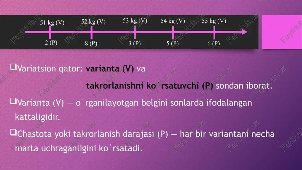 atkichning aniqlik darajasini o`lchaydigan kattalik uning xatoligi hisoblanadi. ko‘rsatkichning xatoligi - tanlab olingan majmuadan olingan nisbiy yoki o‘rtacha kattalik general majmuadan olinishi mumkin bo‘lgan kattalikdan qanchaga farq qilishini ko‘rsatadi. xullas statistikada nisbiy va o`rtacha qiymatlarning aniqlik darajasini belgilash uchun ularning xatoliklari hisoblab topiladi. nisbiy ko`rsatkichlarning xatoligini topish formulasi: n 30 dan kichik bo`lganda m – xatolik p – nisbiy ko`rsatkich miqdori q – nisbiy ko`rsatkichga teskari ko`rsatkich, agar p foizda bo`lsa: q=100 – p , agar p promillida bo`lsa: q = 1000 – p n – kuzatuvlar soni yoki p lar yig`indisi o`rtacha sonlarning xatoligini topish formulasi n – 30 dan kichik ; bo`lganda m – xatolik α – alfa yoki kvadratik og`ish n – kuzatuvlar soni yoki p lar yig`indisi nisbiy ko`rsatkich uchun: pgen maj = ptan maj ± t * m o`rtacha ko`rsatkich uchun: mgen maj = mtan maj ± t * m (t – tibbiyotning 95% aniqlik …