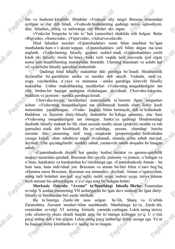 ika, mifologiyaga oid qarashlar birmuncha rivoj to’gan. tabiy-ilmiy, diniy-falsafiy fikrlarning yuzaga kelishi ikki yo’nalishda borgan. birinchi yo`nalish olam haqidagi tasavvurlarning astronomiya, kosmologiya, riyoziyot fanlari rivoji bilan bog`liqekanini, ikkinchi yo`nalish esa, bu tasavvurlarning mifologiya bilan bog`liq bo`lganini ko`rsatadi. birinchi holda, asosan, tabiy bilimlarga tayanilgan, kundalik hayotda duch kelinadigan voqea hodisalar aniq dalillar asosida tahlil etilgan, o`rganilgan, ulardan tegishli xulosalar chiqarilgan. bu - o`sha davr uchun tabiiy hol edi, ya`ni u - davrning inson ongida aks etishi, kundalik turmush hodisalarining oddiy bir tarzda mfodalanishi edi. aynan ana shu hol tabiiy bilimlar rivojiga, garchand sodda tarzda bo`lsa-da aksariyat hodisalarning falsafiy asosda izohlanishiga sabab bo’lgan. ikkinchi holatda esa, hali tabiat kuchlarining qarshisida nihoyatda ojiz bo`lgan odamzod, albatta, tevarak atrofdagi voqea-hodisalarni mifologik izohlashi tabiiy bir hol edi. shu bilan birga, odamning mavjudlik xossalarini va olam qonuniyatlarini ilmiy tushunish ko`nikmasi hali shakllanib ulgurmagan o`sha qadim zamonlarda, afsona hamda rivoyatlarga asoslanib fikr yuritmaslikning imkoni ham yo`q edi. …