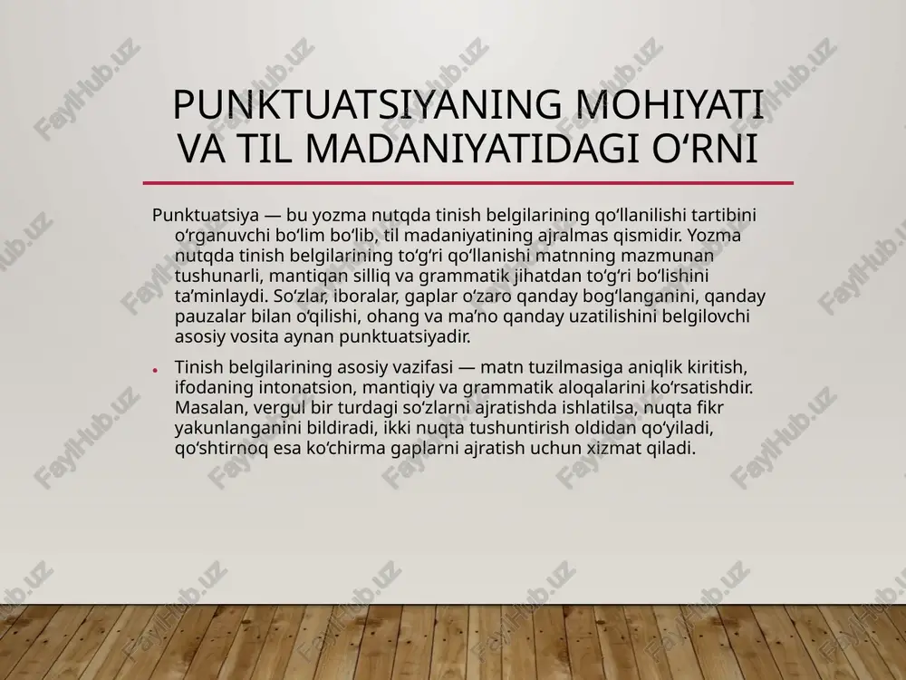 (,) esa gap ichida eng ko‘p qo‘llaniladigan belgidir. u bir turdagi so‘zlarni ajratishda: “olma, banan, anor”, shuningdek kirish so‘zlar: “afsuski, u kela olmadi”, izohlovchi so‘zlar: “toshkent, ya’ni o‘zbekiston poytaxti” kabi hollarda qo‘llaniladi. vergulning asosiy vazifasi — mantiqiy ajratish, tartibni ko‘rsatishdir. bu belgilar yozma nutqda eng ko‘p ishlatilgani bois, o‘quvchilarning ularni to‘g‘ri va joyida ishlatish ko‘nikmasini shakllantirish lozim. har bir belgining mantiqiy vazifasini misollar orqali anglatish, tahlil qilish va amaliy mashg‘ulotlar orqali mustahkamlash zarur. shuningdek, har bir tinish belgisi intonatsion pauzaga ega bo‘lgani bois, og‘zaki nutqda to‘g‘ri talaffuzga ham xizmat qiladi. gapda murakkablikni ifodalovchi tinish belgilar (nuqtali vergul, ikki nuqta, tire) yozma nutqda ba'zida oddiy tinish belgilar yetarli bo‘lmaydi. ayniqsa, murakkab fikrlar, izohli gaplar, ketma-ket yoki zid g‘oyalarni ifodalashda nuqtali vergul (;), ikki nuqta (:) va tire (—) belgilarining qo‘llanilishi muhim ahamiyatga ega. bu belgilar fikrlarning mantiqiy aloqadorligini yanada aniqroq ifoda etish, matnni izchil va ravon tuzishda yordam beradi. nuqtali vergul …