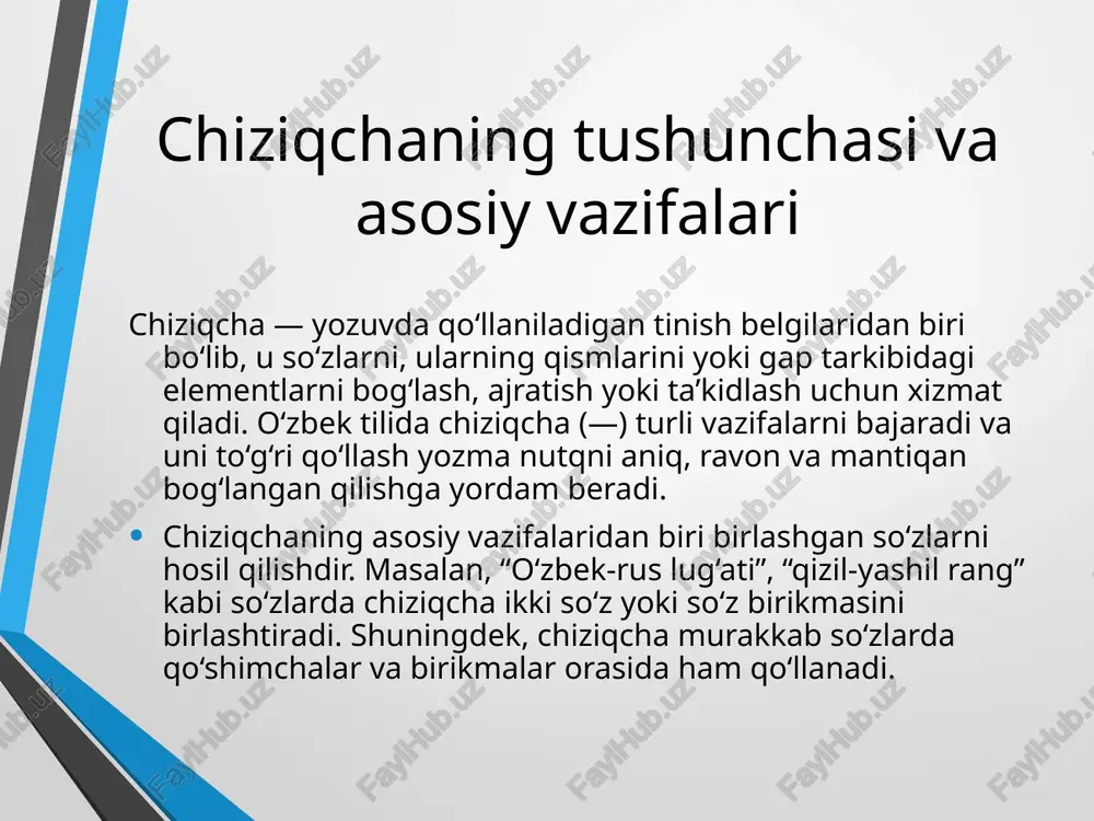 nafaqat so‘zlar va gaplarni bog‘lashda, balki boshqa maxsus holatlarda ham ishlatiladi. masalan, sanalar orasida, manzillarni ko‘rsatishda yoki telefon raqamlarini yozishda chiziqcha ishlatiladi. sanalar orasida chiziqcha yil yoki davrni ko‘rsatish uchun ishlatiladi: “1990—2000 yillar”, “xx asrning 50—60-yillari.” bu holatda chiziqcha ikki raqam orasidagi davomiylikni ifodalaydi. manzillar yozishda ham chiziqchadan foydalaniladi: “toshkent sh., mirobod tuman—10-mavze.” bu yerda chiziqcha manzilning bir qismi boshqa qismiga bog‘lanishini bildiradi. telefon raqamlarida esa chiziqcha raqam guruhlarini ajratish uchun qo‘llanadi: “+998 71 123-45-67.” bu yozuv o‘qishni osonlashtiradi va raqamlarni aniq ajratadi. chiziqchani imlo qoidalariga muvofiq ishlatishda uni atrofidagi so‘zlar bilan qanday bog‘lash, bo‘shliq qo‘yish yoki qo‘ymaslik qoidalariga e’tibor berish kerak. masalan, chiziqchadan oldin va keyin bo‘shliq qo‘yilmaydi, agar u so‘zlarni bog‘lash uchun ishlatilsa. shu bilan birga, chiziqchaning boshqa imlo belgilaridan, masalan, defisdan (-) farqini bilish muhim. defis so‘z ichida ishlatiladi, chiziqcha esa so‘zlar yoki gap qismlarini bog‘lash uchun. umuman olganda, chiziqchaning maxsus holatlardagi qo‘llanilishi ham o‘zbek tilining yozma …
