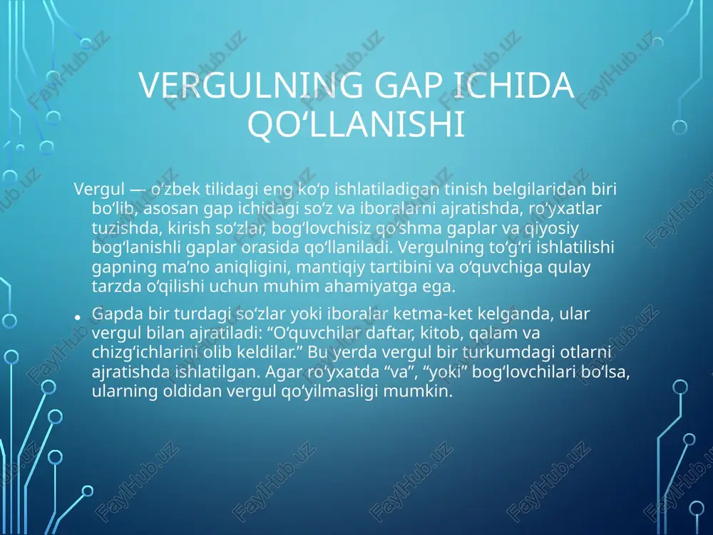 gilarining qo‘llanishi qavs (()) va qo‘shtirnoq (“”) belgilarining asosiy vazifasi – gap ichidagi qo‘shimcha, izohli yoki boshqa kishining fikrini ifodalovchi bo‘laklarni ajratishdir. ular o‘quvchiga asosiy matndan chetga chiqmasdan, izohli fikrni anglash imkonini beradi. qavs belgisi odatda matnda ortiqcha ma’lumotni, tushuntiruv yoki izohni berishda ishlatiladi: “o‘zbekiston (markazi toshkent shahri) markaziy osiyodagi davlatdir.” bu yerda qavs ichidagi matn tushuntiruvchi xususiyatga ega bo‘lib, asosiy fikrga izoh bo‘lib xizmat qiladi. qavs ichida keltirilgan jumla o‘zicha mustaqil gap bo‘lmasligi kerak. shuningdek, qavs fan, statistika, tarixiy manba va yuridik matnlarda manba, yil, muallif, sahifa raqami kabilarni ko‘rsatishda ishlatiladi: masalan, (karimov i. a., 1996). bunday hollarda qavs rasmiy uslubning ajralmas belgisidir. qo‘shtirnoq belgisi ko‘chirma gaplarni, boshqa kishining nutqini, kitob nomlari, maqola sarlavhalari, ibora yoki istiora tarzida ishlatilgan so‘zlarni ajratish uchun xizmat qiladi: “o‘qituvchi: ‘bugun mustaqil ish bo‘ladi’, — dedi.” bu yerda qo‘shtirnoq ko‘chirma gapni ajratmoqda. tinish belgilarining o‘zaro farqlari va o‘quvchilarda ulardan foydalanish ko‘nikmasini shakllantirish tinish belgilarining …