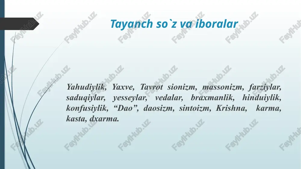 lar yaratganga tavozeʼni ifodalashda bosh kiyimini yechishsa, yahudiylarda uni kiyish orqali bo‘ladi. kishining boshi kun davomida, ayniqsa ibodat va tavrotni o‘qish vaqtida uni kiyish zarur hisoblanadi. ortodokslar kipani har doim kiyib yurishsa, konservatorlar sinagogada va ovqat vaqtida kiyishadi, reformistlar esa, kipani kiyib yurish zarur emasligini taʼkidlaydilar. kipaning rangi, hajmi, matosiga qarab bir qancha turlari mavjud bo‘lib, bu orqali yahudiyning nafaqat taqvodorligi, balki uni qaysi yo‘nalish yoki oqim vakili ekanini ham bilish mumkin. ashkenazlarda kipa odmi rangdagi matolardan tikilib, tepasi qora, tag qismi oq rangda bo‘ladi. sefardlarda esa, hajmi kichikroq bo‘lib, rangli va kashta go‘l bilan bezatilganini ko‘rish mumkin. hasidlar esa, kipani shlyapa ostida kiyib yurishad hindu ramzlari - kelib chiqishi va ramziy ma'nosi mundarija 1.svastika 2.om 3.tilaka 4.shri yantra 5.shiva lingam 6.rudraksha 7.vena 8.lotus 9.bindi 10.dhvaja 11.olovli qurbongoh (vedi) 12.vata vriksha 13.ganesha 14.tripundra 15.trishula hinduizm - ta'limotlar, falsafalar, xudolar va e'tiqod ma'budalarini ifodalovchi ikonik belgilarga boy din. ushbu ramzlarning aksariyati …