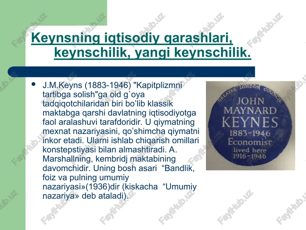 ssik (neoklassik) yo’nalish. marjinalizm iqtisodiy ta’limotning navbatdagi boskichi yangi klassik yo’nalish bo’lib, uning shakllanishi ingliz alfred marshall nomi bilan bog`liq (yukorida berilgan), shu yo’nalish tarafdorlari ichida amerikalik j.b.klark, italiyalik v.pareto g`oyalarini kursatish mumkin. bu olimlarda ekonometrik usullar etakchidir. yukorida dastlabki ikki olim xaqida fikr bildirgan bo’lsak, bu erda vilfredo pareto(1848-1923)ning iqtisodiy g`oyalarini taxlil etamiz. uning asosiy asoslari: «siyosiy iqtisod kursi» (1898), «siyosiy iqtisod ta’limoti» (1906) va «umumiy sostialogiya bo’yicha traktat» (1916).u l.valras bilan (1982 yildan) birga lozane universitetida ishlay boshladi. uning asosiy xizmati shuki, u asosiy marjinalistik tushuncha «foydalilik» («naf») ni mikdoriy ulchashniig yangi usulini taklif etdi, u «ijtimoiy maksimal foydalilik» yoki «pareto optimumi»ni muomalaga kiritdi. bu tushuncha xatto bu odamning turmush darajasi yaxshilanishi barchaning turmush darajasi ortishi uchun yoki jilla bo’lmasa yomonlashmasligi mumkinligini xisoblash imkonini beradi. bu konstepstiya foyda (foydalilik) ni maksimum qilish uchun optimal qaror qabul qilish yo’lini yaratadi. keyingi davrlarda «neoklassik sintez» konstepstiyasi vujudga keldi, uning muallifi …