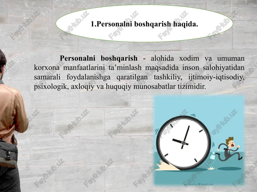 iqbolli (uzoq muddatli) rejalashtirish (3 yildan 10 yilgacha); 3.o’rta muddatli rejalashtirish (1 yildan 3 yilgacha); qisqa muddatli, joriy rejalashtirish (1 yilgacha). personalni o’qitishni rejalashtirish: talab etiladigan o’quvchilar soni; o’qitish yoki qayta o’qitish talab etilayotgan xodimlar soni; yangi kurslar ochish yoki mavjudlarida o’qitishni tashkil etish uchun xarajatlar; — mavjud xodimlarni qayta o’qitish hisobga olinishi kerak. personal tarkibini saqlab qolishni rejalashtirish: ijtimoiy infratuzilmani rivojlantirish alohida ahamiyatga ega. mehnat sharoitiga bevosita taallukli bo’lgan bu tizim (ta’lim muassasalari, tibbiy xizmat, mehnat psixologiyasi xizmati, oshxonalar, sport-sog’lomlashtirish shoxobchalari) hamda ijtimoiy shart-sharoitlar (ish vaqtining davomiyligi, mehnatni rag’batlantirish tamoyillari va tizimini ishlab chiqish, baholash mezonlarini aniqlash va boshqalar) xodimlarning keng doirasiga taalluqli bo’lganligi sababli, personalni rejalashtirishning bu tarkibiy qismi bilan alohida shug’ullanish maqsadga muvofiqdir. personalga yo’naltirilgan sarf-xarajatlarni rejalashtirish: ahamiyati to’g’risida ortiqcha gapirmasa ham bo’ladi. korxona rahbariyati tomonidan qaror qabul qilishda markaziy o’rinni xarajatlar egallaydi. masalan: (40 rahbarniki -60 korxonaniki tamoyilida ishlash) 4.personalni boshqarishda yetakchilik yetakchilik nazariyasi asoslari samarasiz …